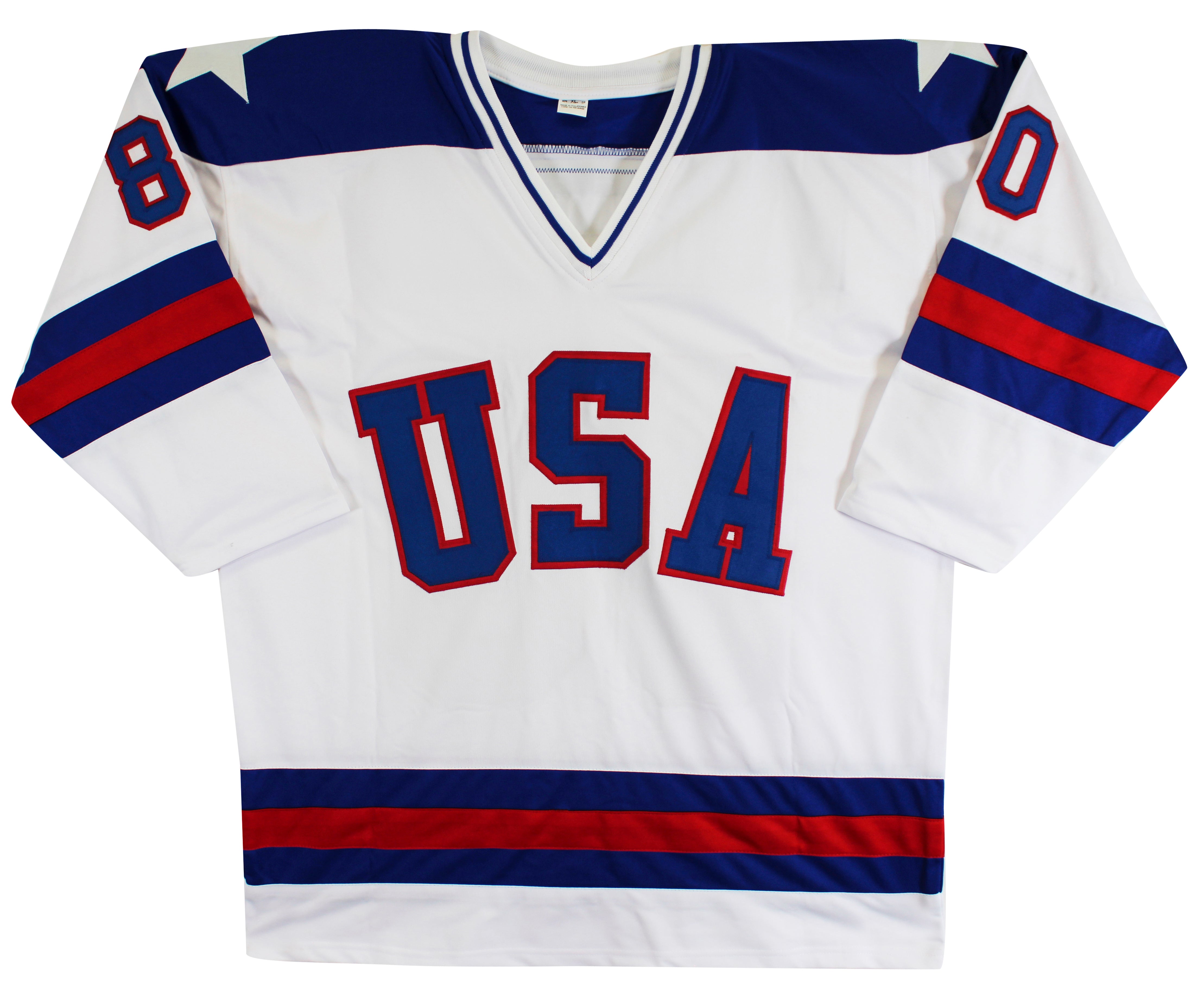 1980 USA Hockey 15 Autos Craig, Eruzione, Broten Signed White Jersey Steiner