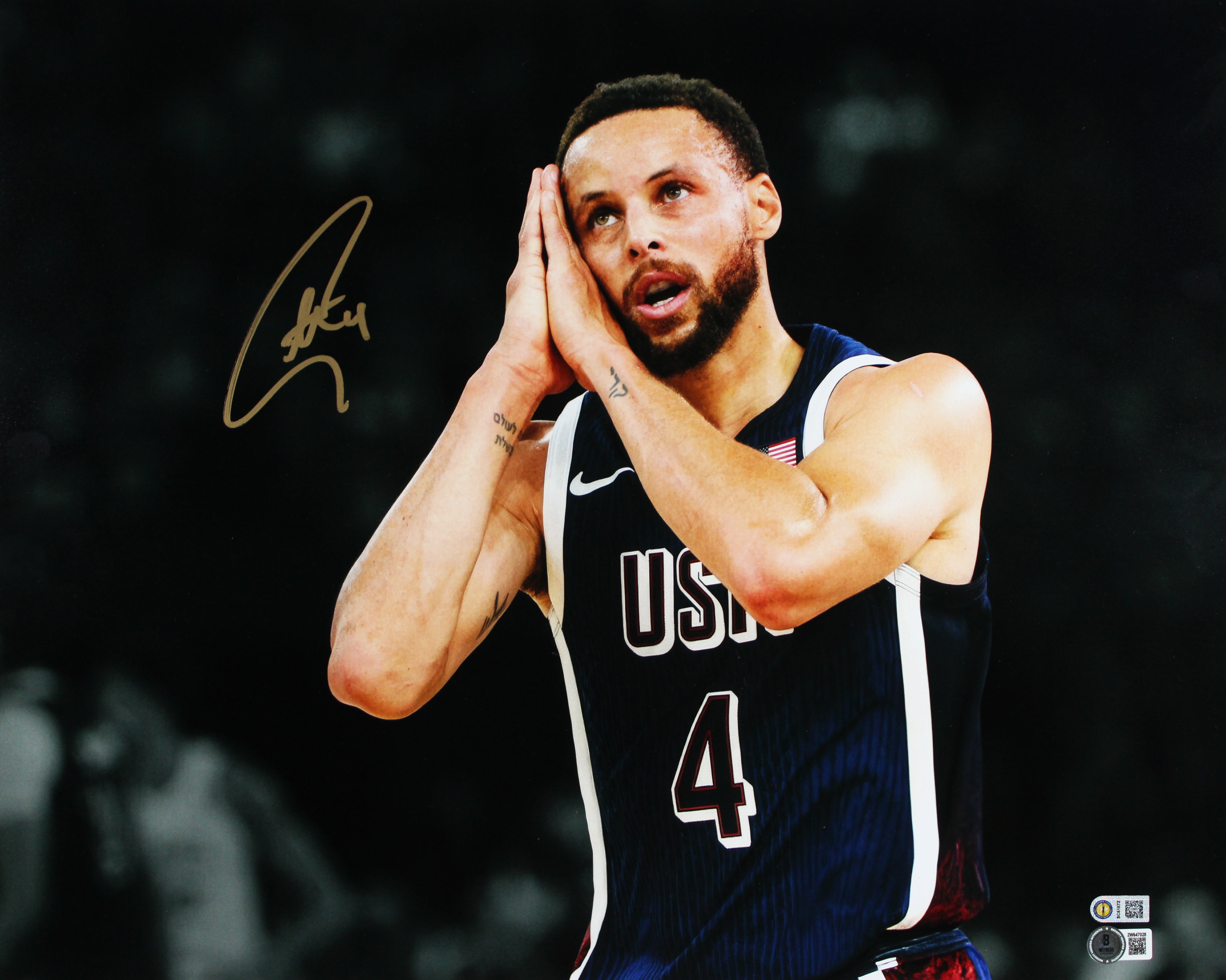 USA Stephen Curry Signed 16x20 Night Night  Spotlight Closeup Framed Photo BAS W