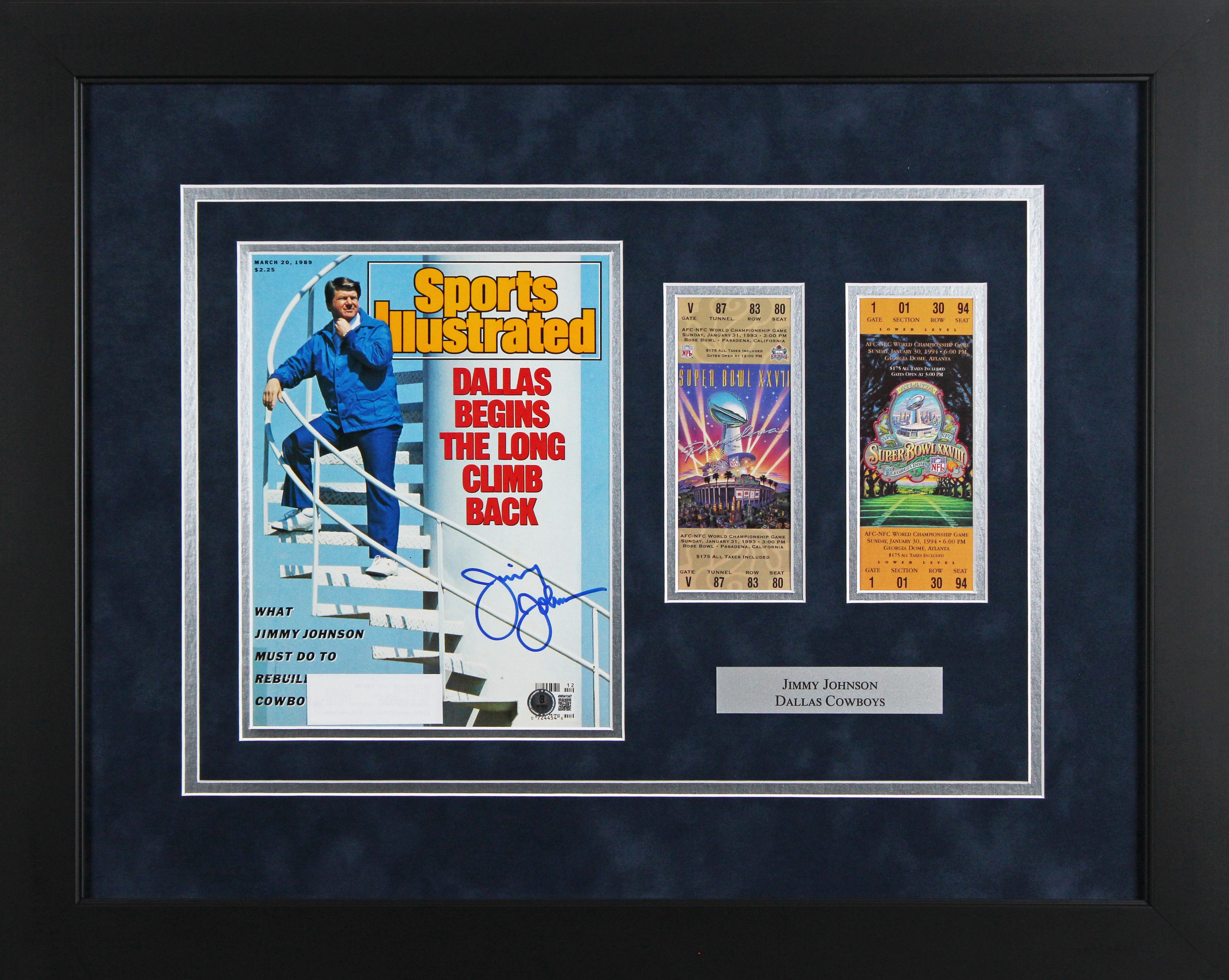 Cowboys Jimmy Johnson Signed & Framed 1989 SI Magazine Cover BAS Wit #4W041347