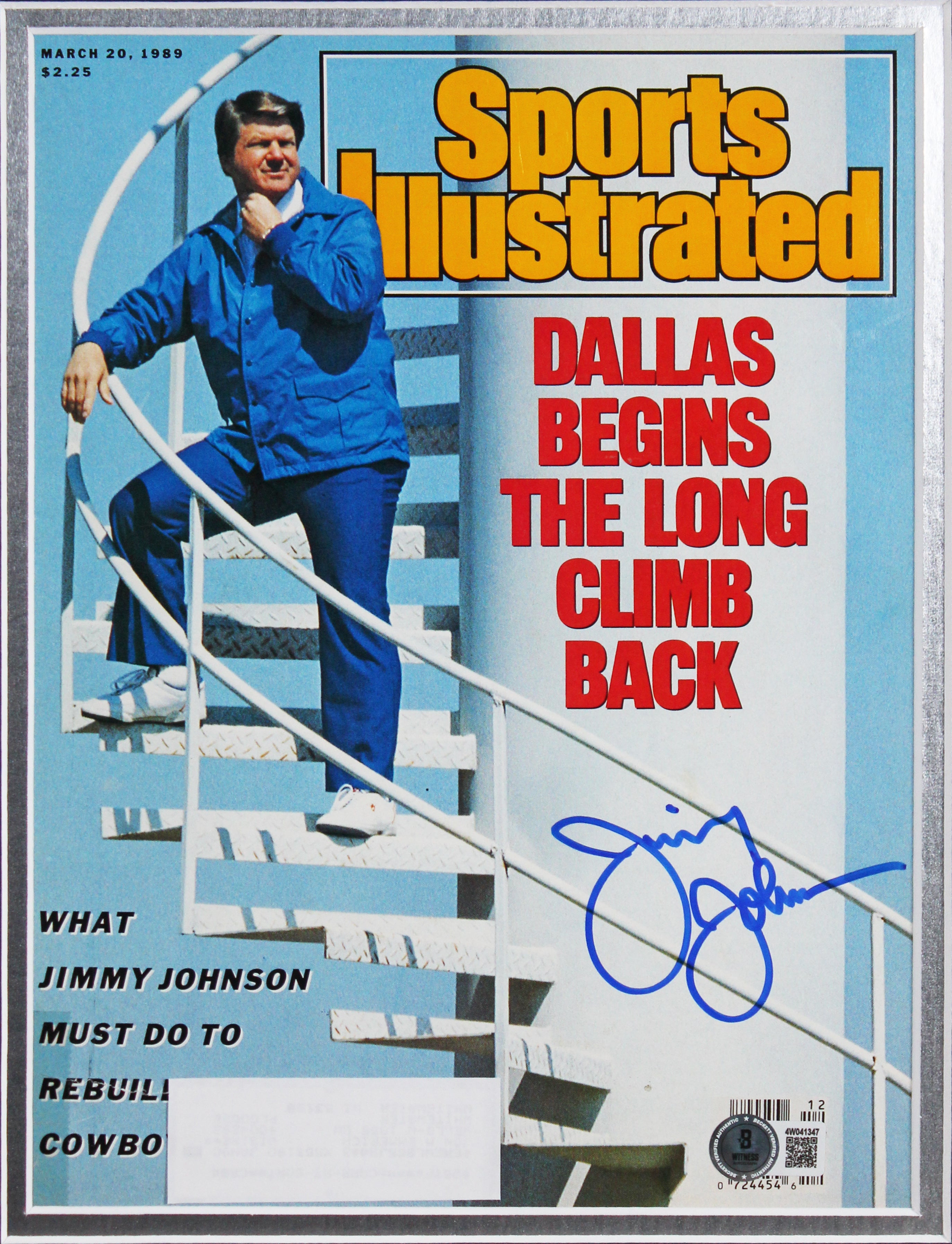Cowboys Jimmy Johnson Signed & Framed 1989 SI Magazine Cover BAS Wit #4W041347