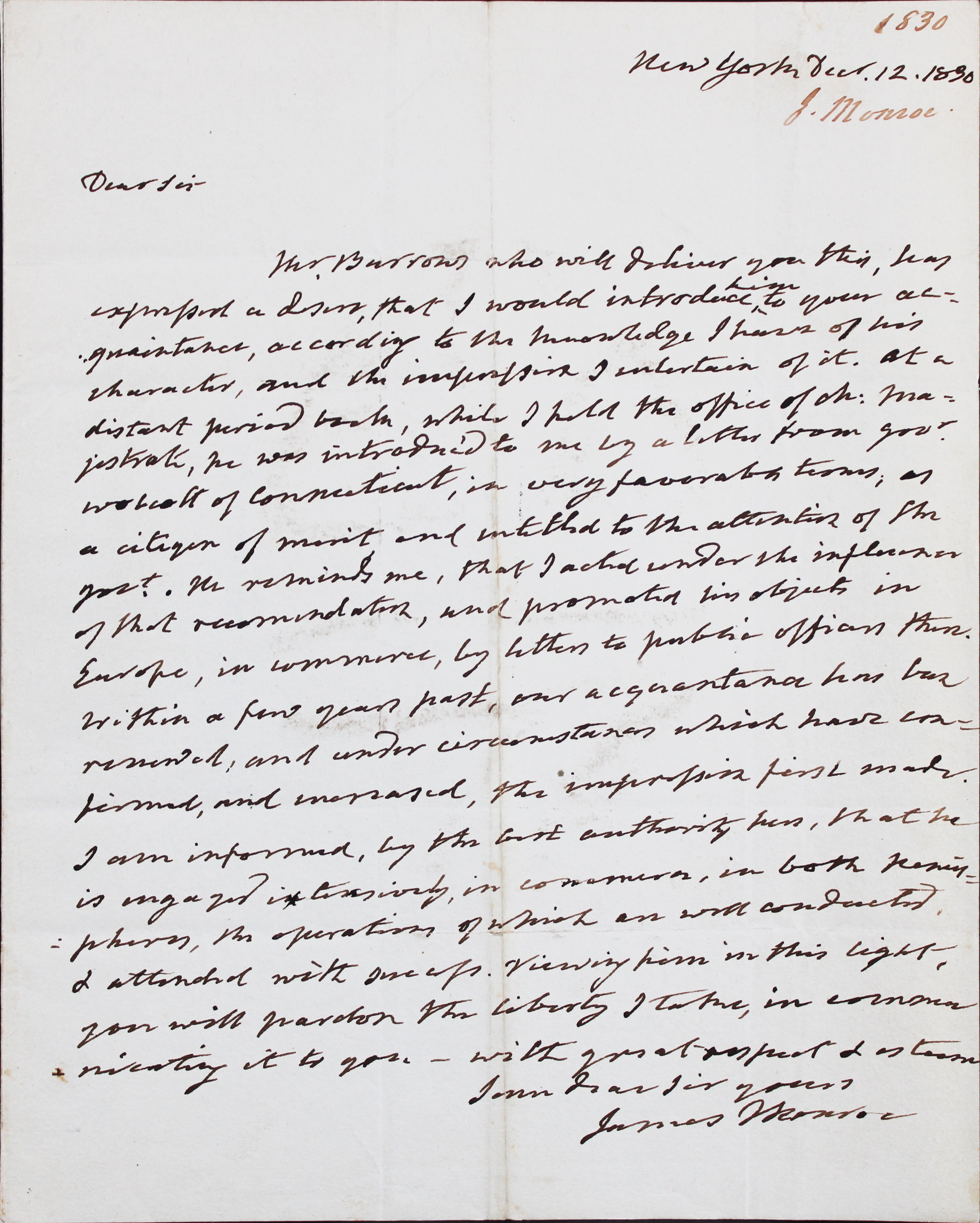 James Monroe Signed 8x10 1830 Handwritten Recommendation Letter BAS #AE13882