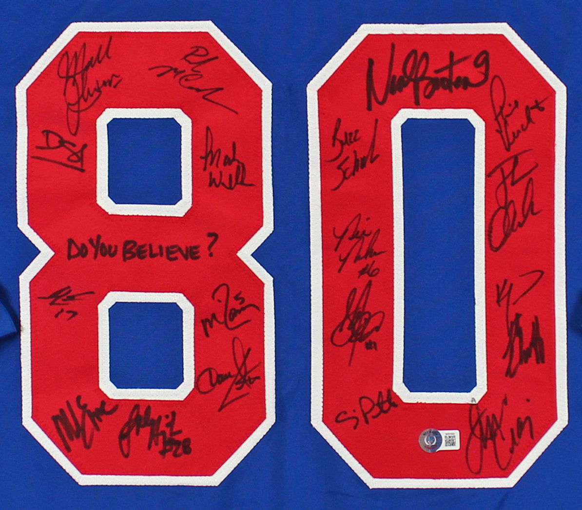 1980 USA Hockey 19 Autos Craig, Eruzione, Broten Signed Blue Framed Jersey BAS