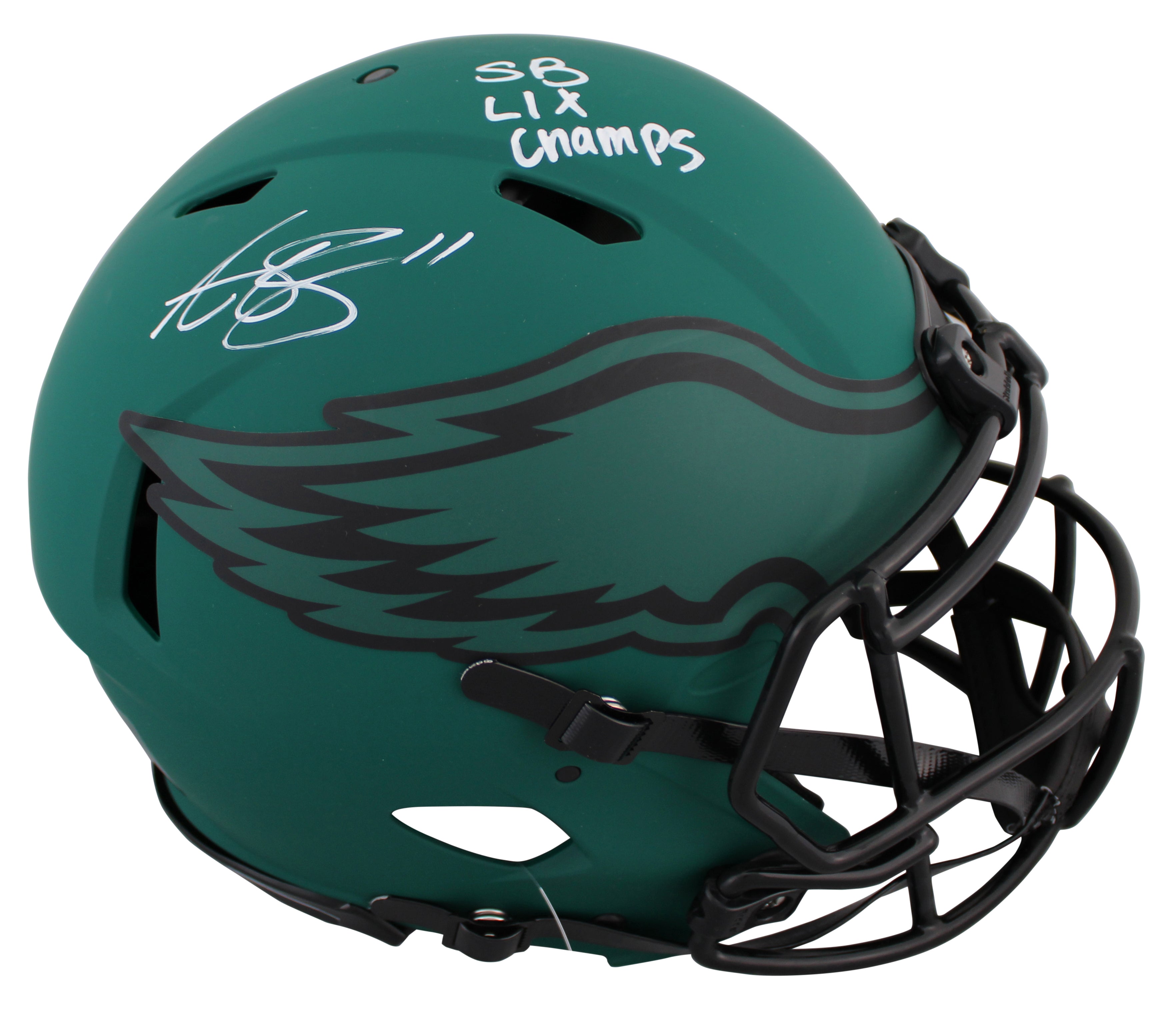 Eagles A.J. Brown "SB Champs" Signed Rave F/S Speed Proline Helmet BAS #2W738406