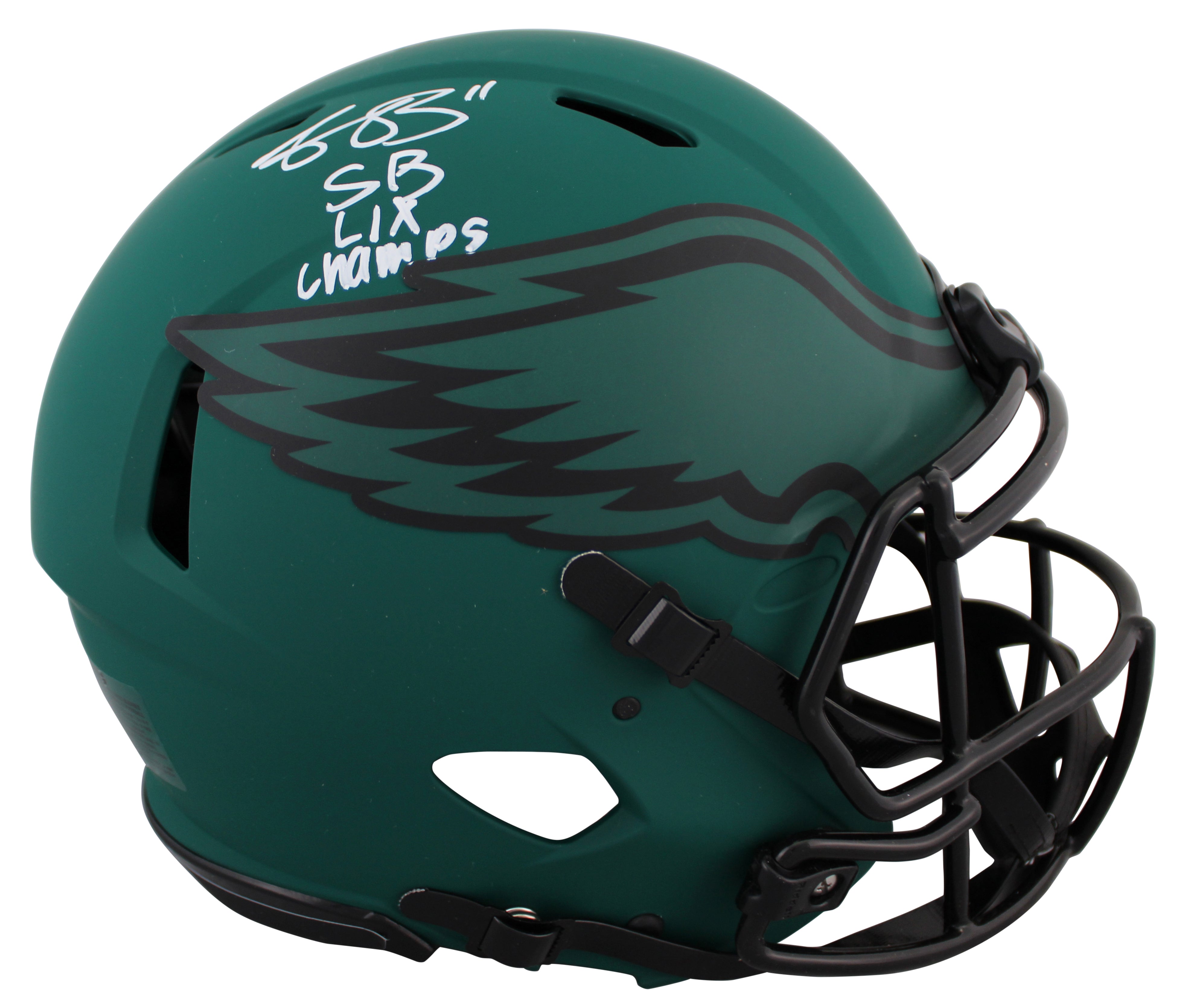 Eagles A.J. Brown "SB LIX Champs" Signed Rave F/S Speed Proline Helmet BAS W