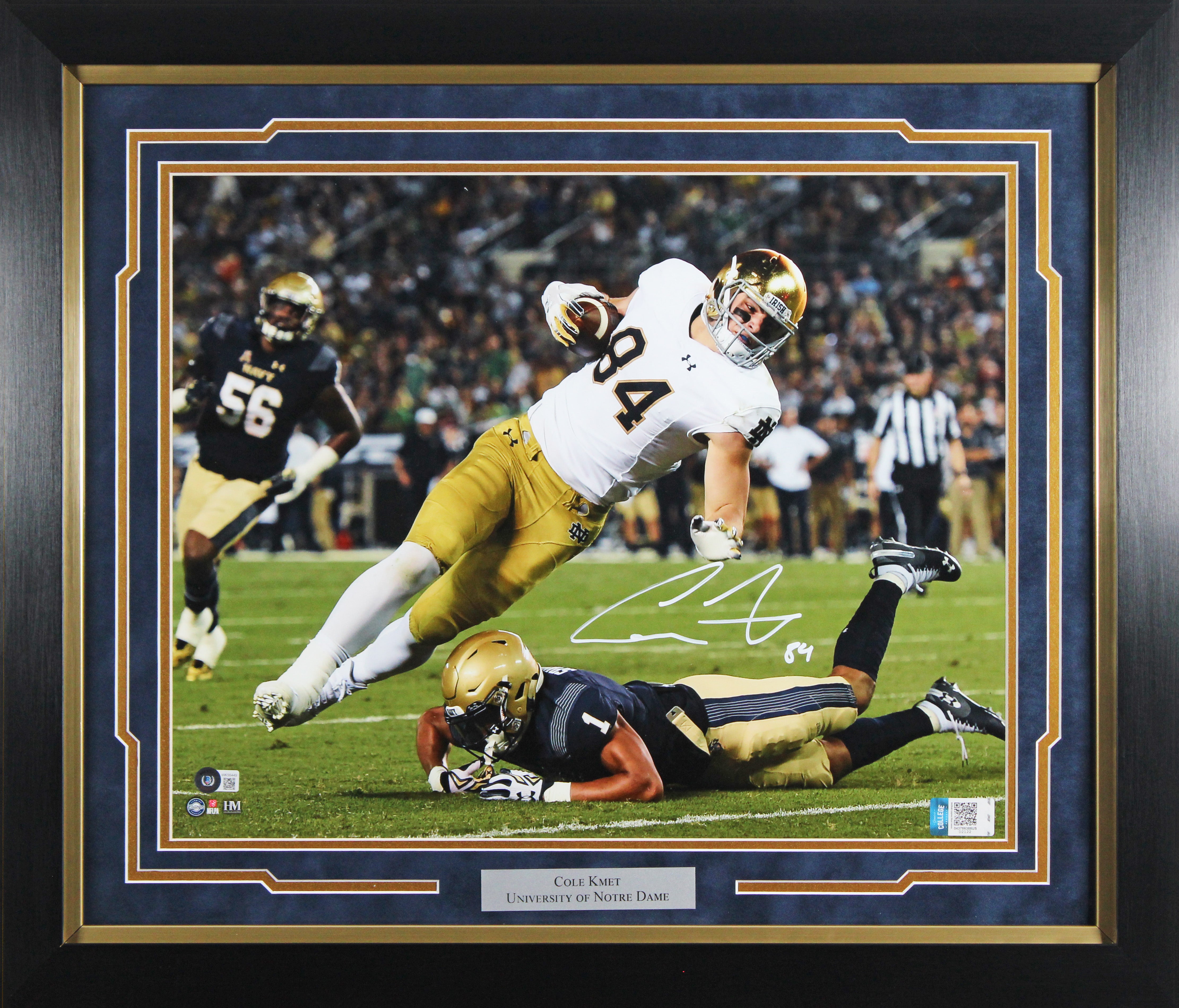 Notre Dame Cole Kmet Authentic Signed 16x20 Framed Photo BAS Witnessed #WK56449