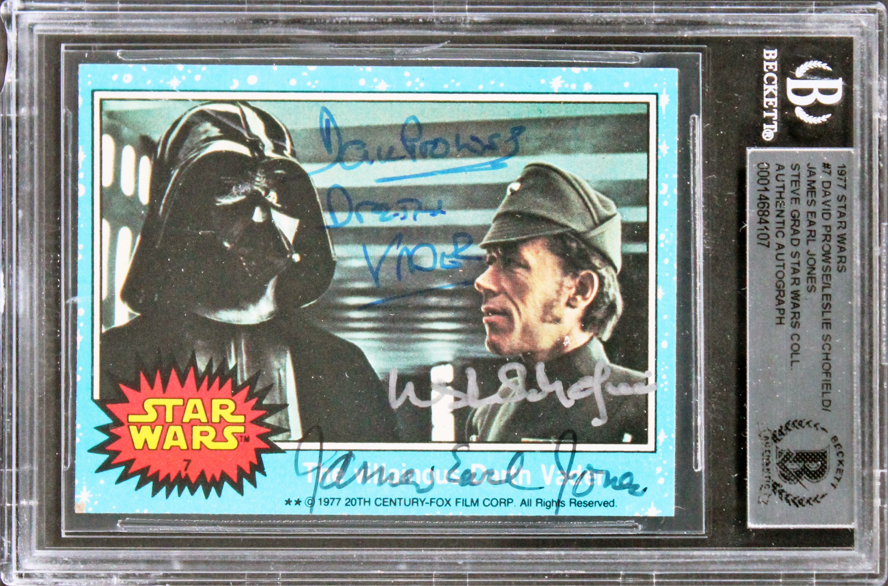 Star Wars (3) Prowse, Schofield & Jones Signed 1977 Star Wars #7 Card BAS Slab