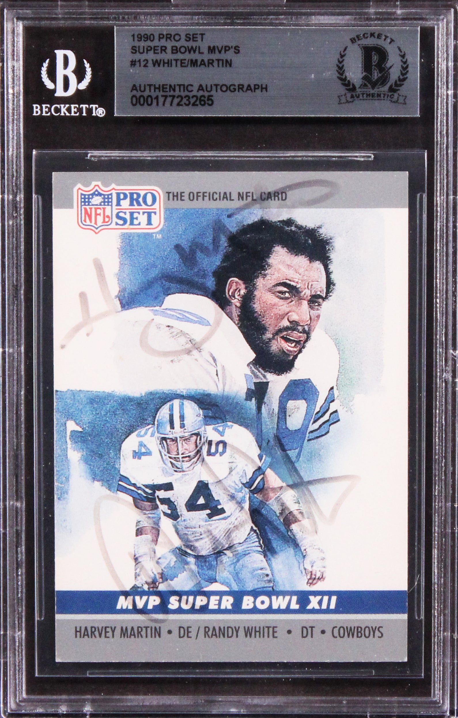 Harvey Martin & Randy White Signed 1990 Pro Set SB MVP'S #12 Card BAS Slabbed