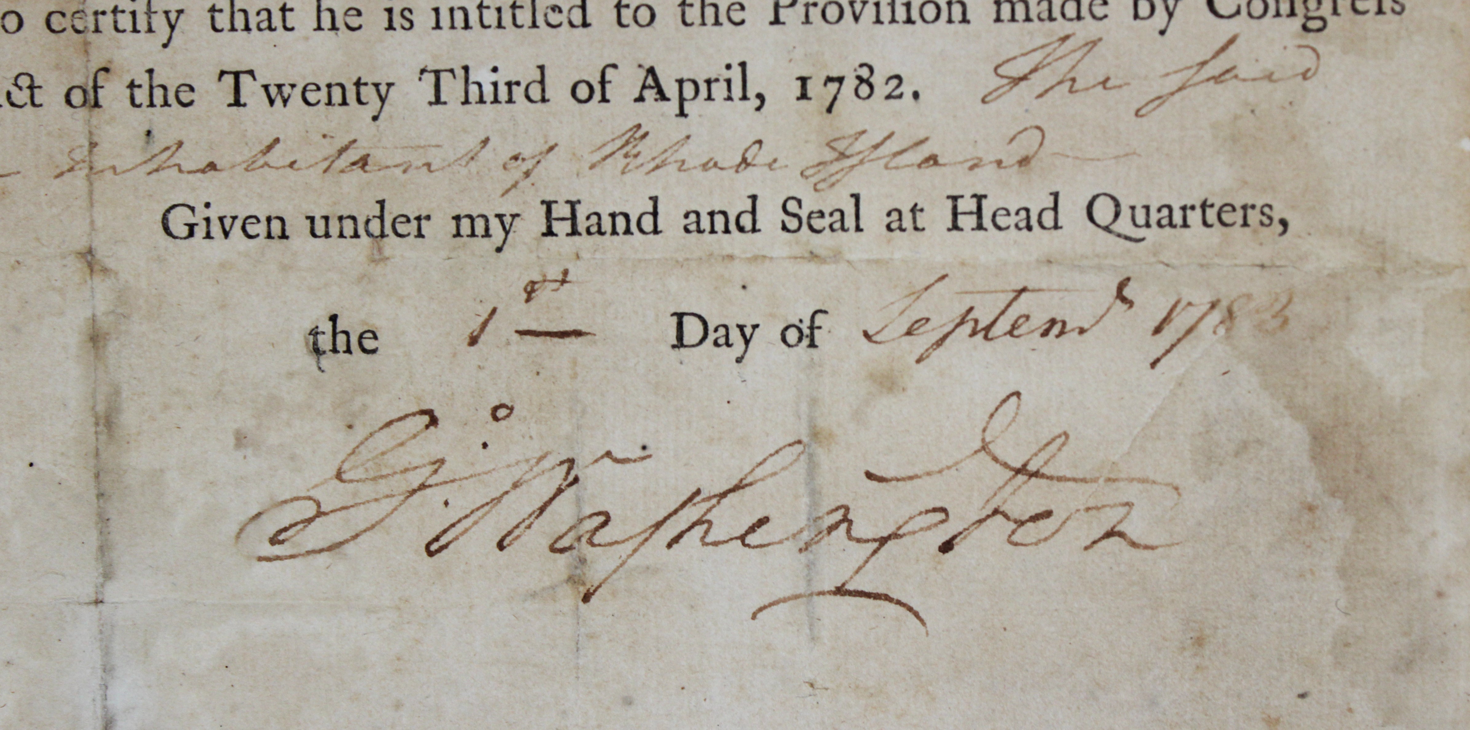 George Washington Signed 8x11.25 1783 Revolutionary War Discharge Document BAS