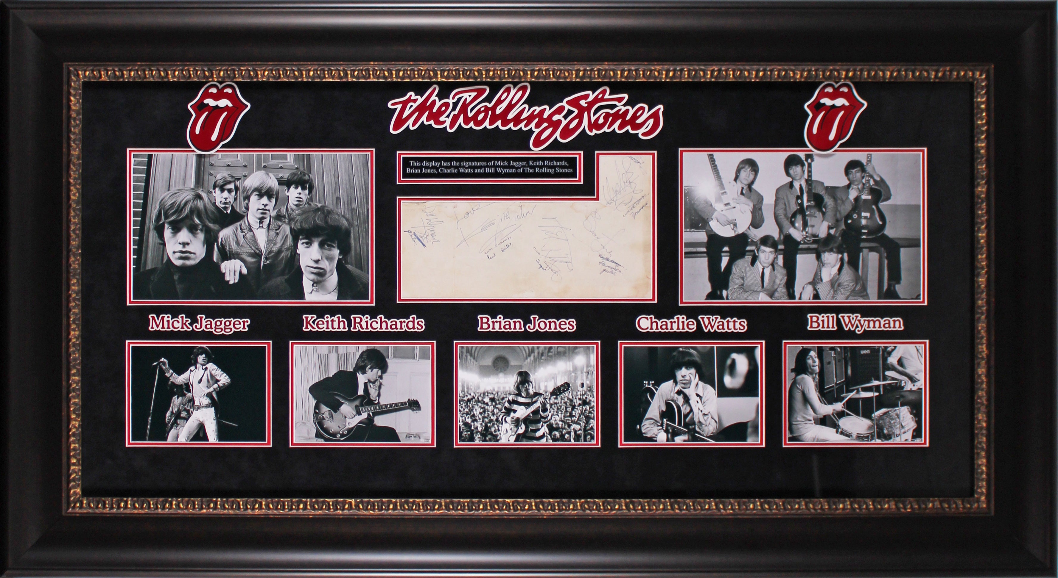 Rolling Stones (5) Jagger, Richards, Wyman +2  Signed & Framed 7x11 Cut BAS LOA
