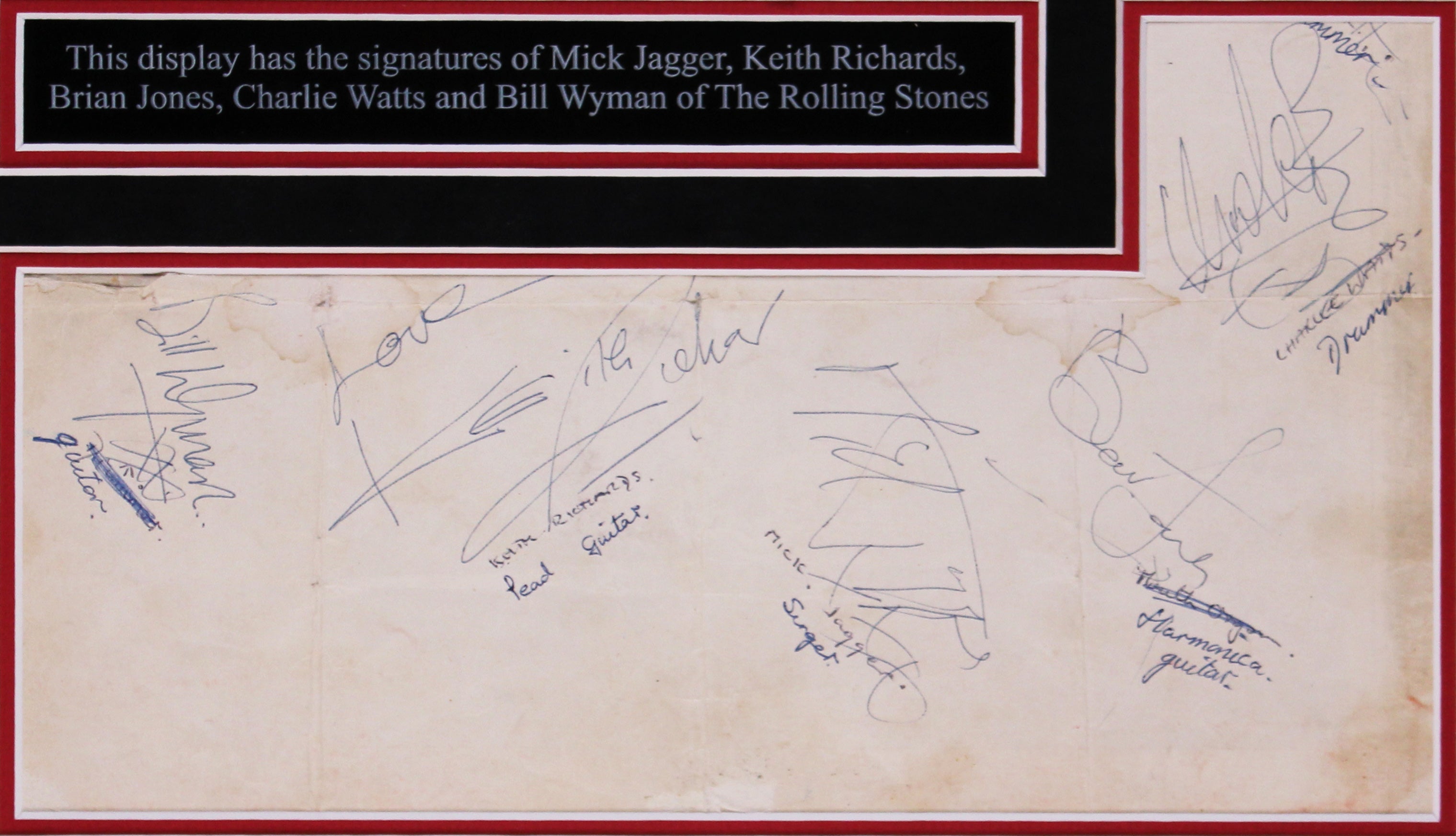 Rolling Stones (5) Jagger, Richards, Wyman +2  Signed & Framed 7x11 Cut BAS LOA