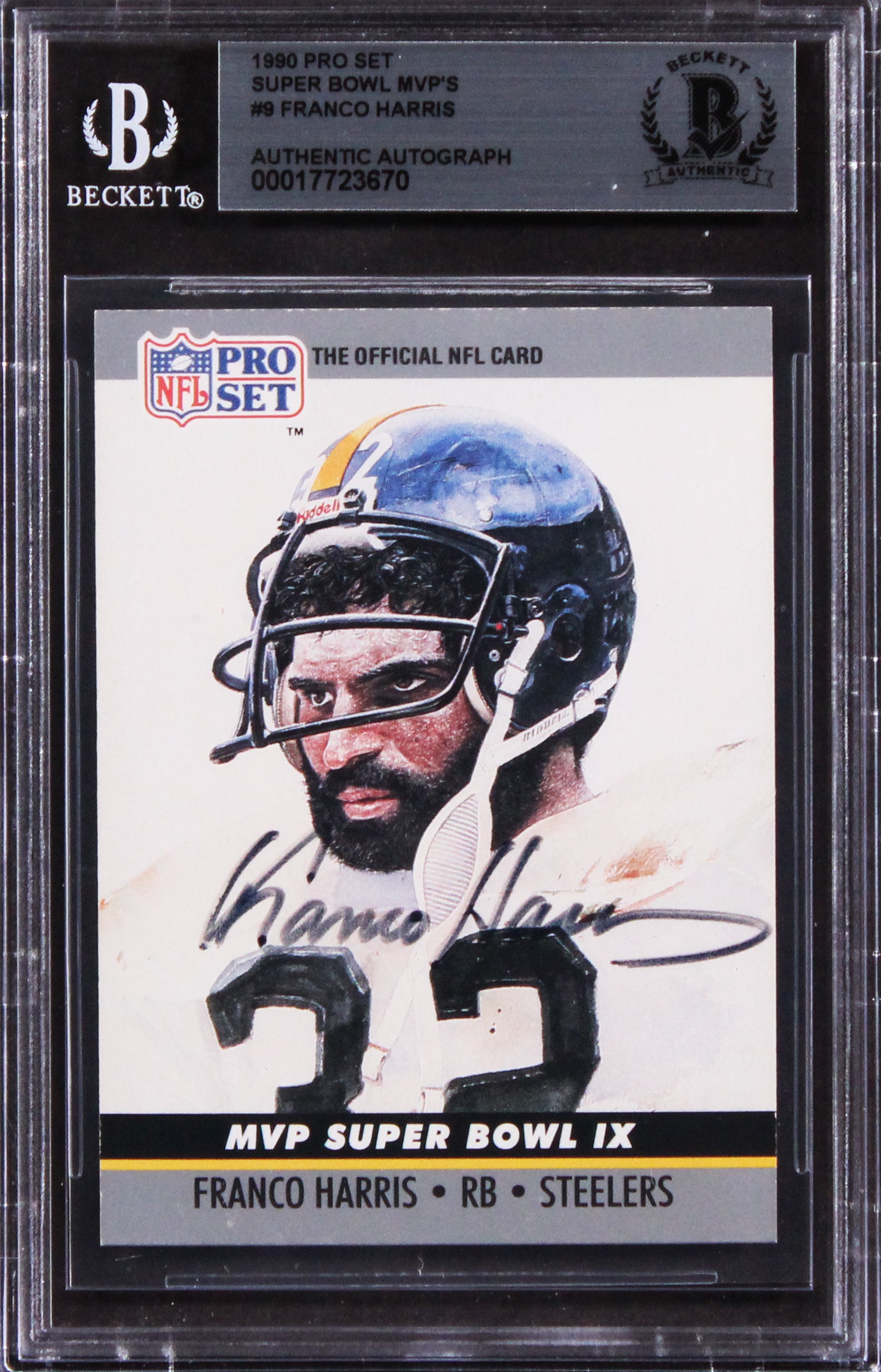 Steelers Franco Harris Signed 1990 Pro Set Super Bowl MVP'S #9 Card BAS Slabbed