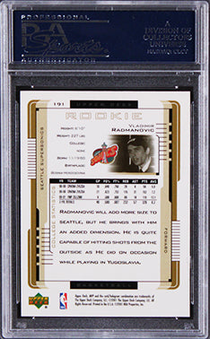 Sonics Vladimir Radmanovic Signed 2001 Upper Deck MVP #191 Rookie Card PSA Slab