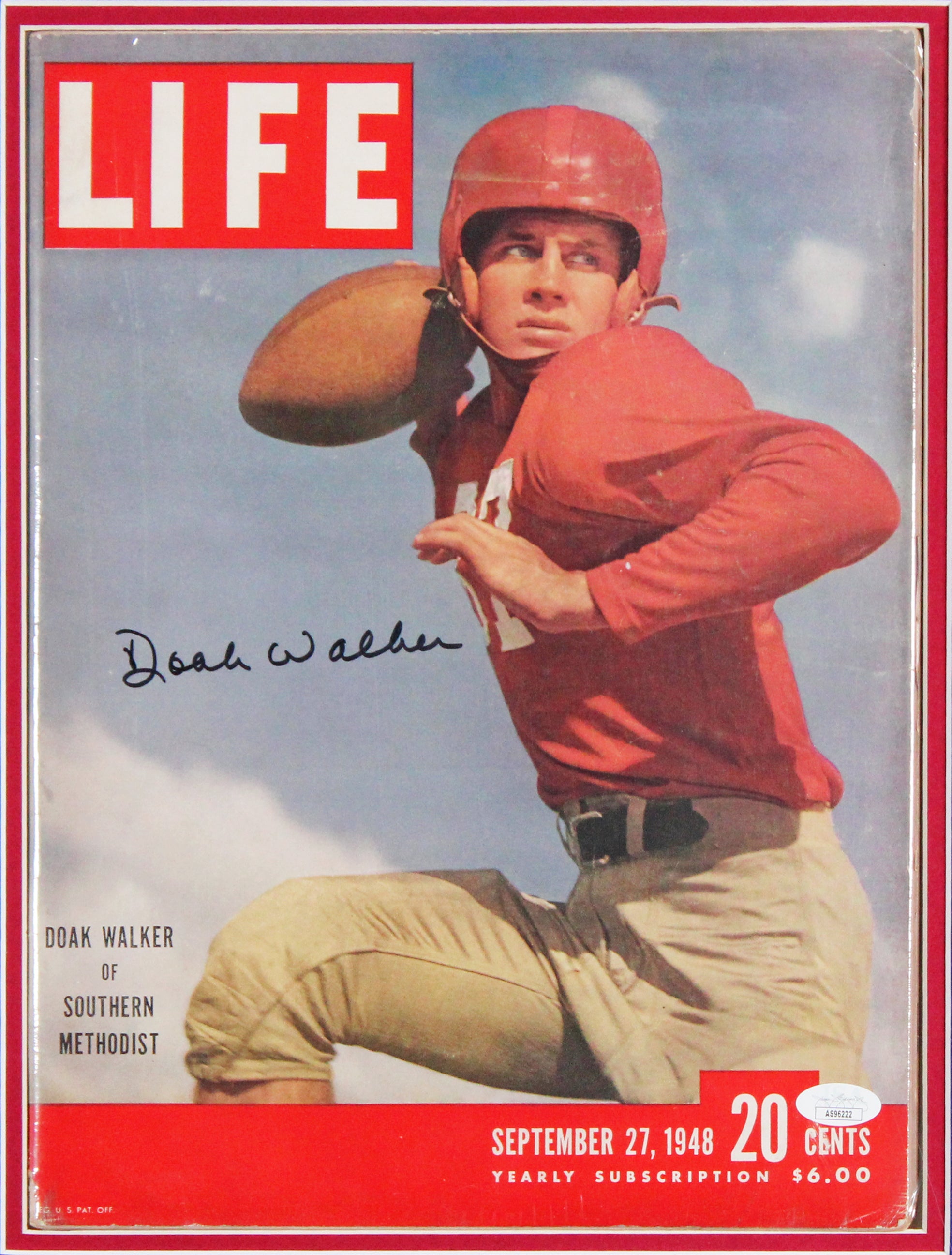 SMU Doak Walker Authentic Signed & Framed 1948 Life Magazine Cover JSA #AS96222