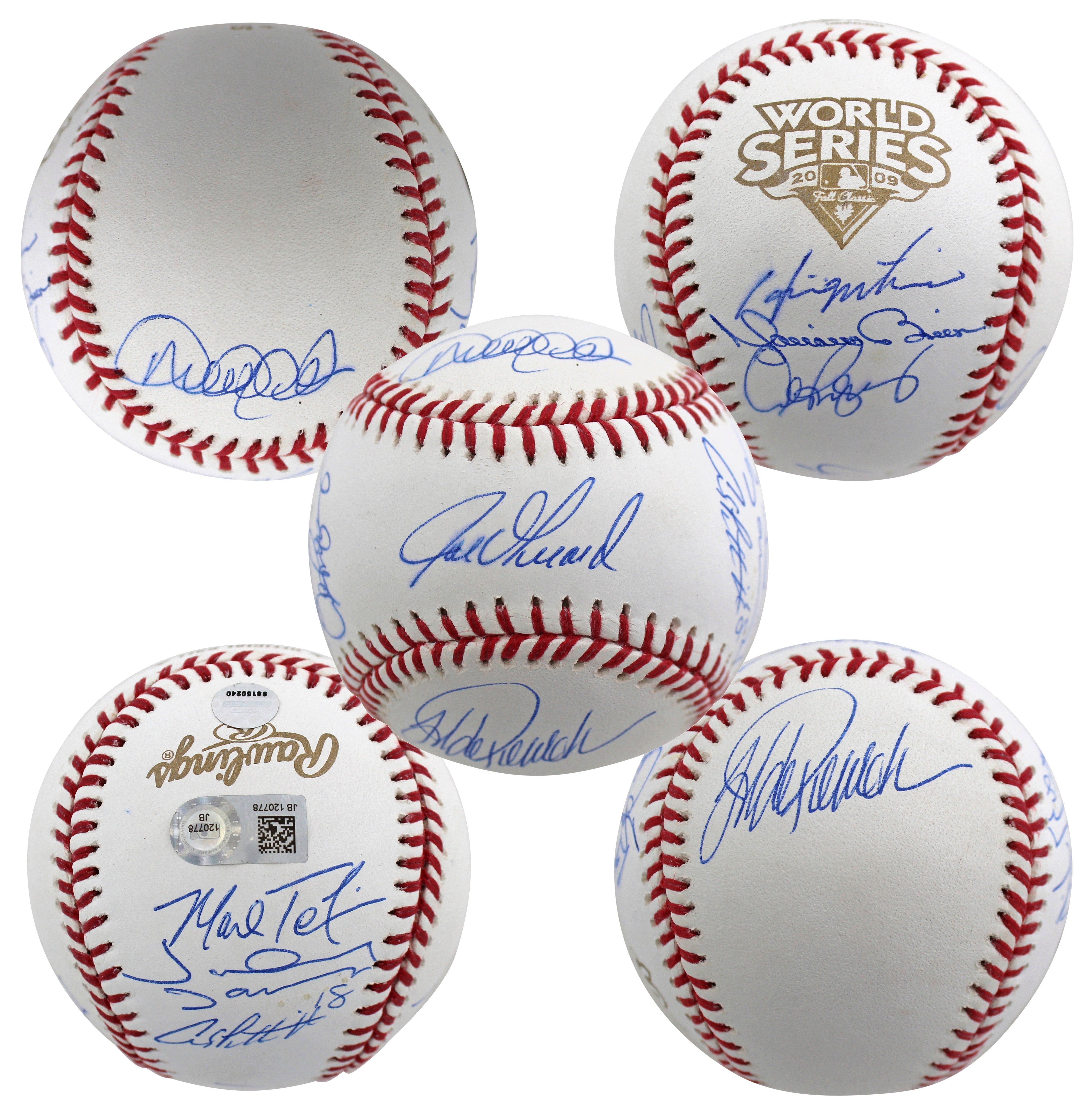 2009 Yankees (9) Jeter Rivera Posada Signed 2009 WS Logo Oml Baseball Steiner 1