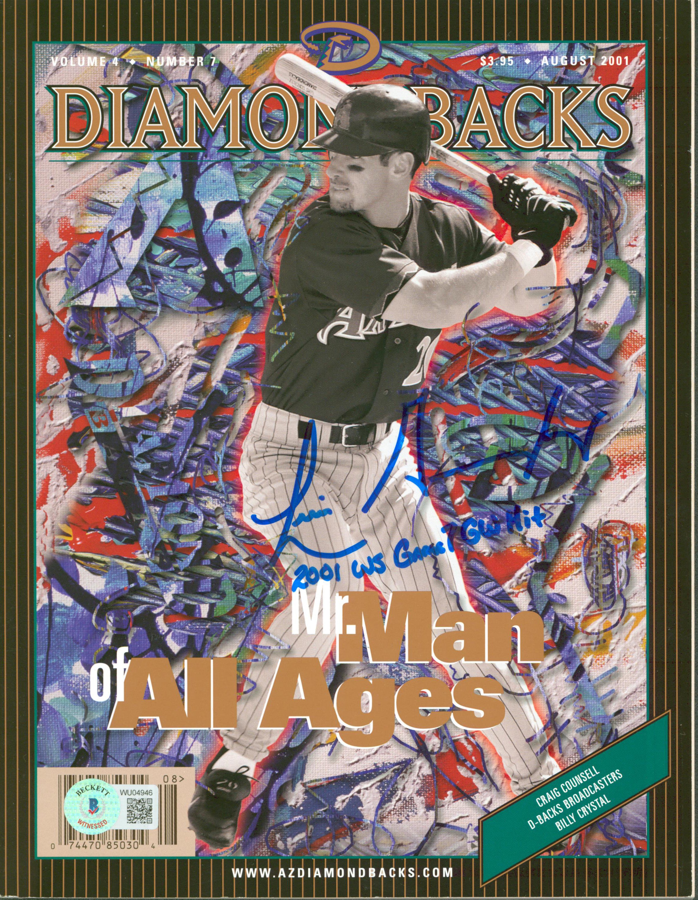 Luis Gonzalez "2001 WS Game 7 GW Hit" Signed April 2001 D-Backs Magazine BAS Wit