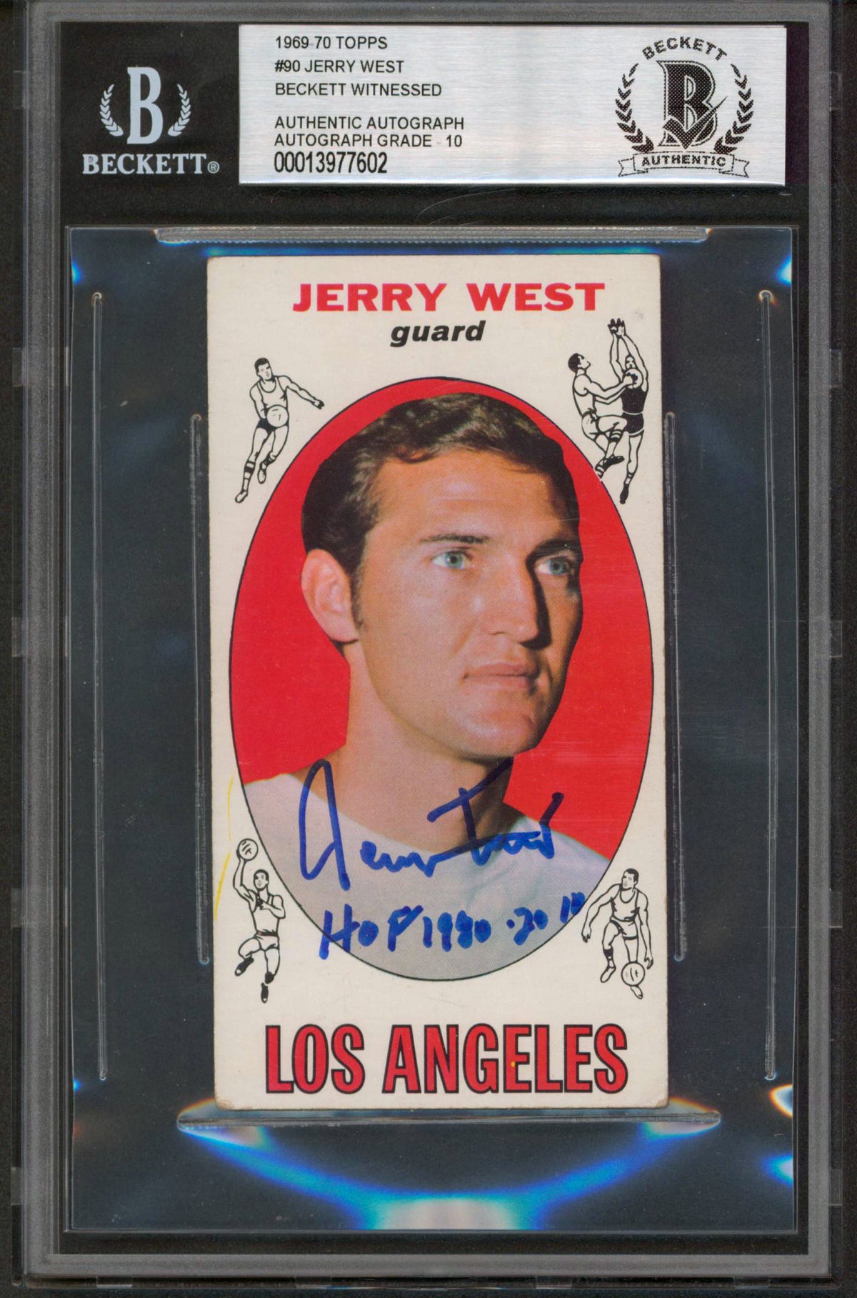 Lakers Jerry West "HOF 1980-2010" Signed 1969 Topps #90 Card Auto 10 BAS Slabbed