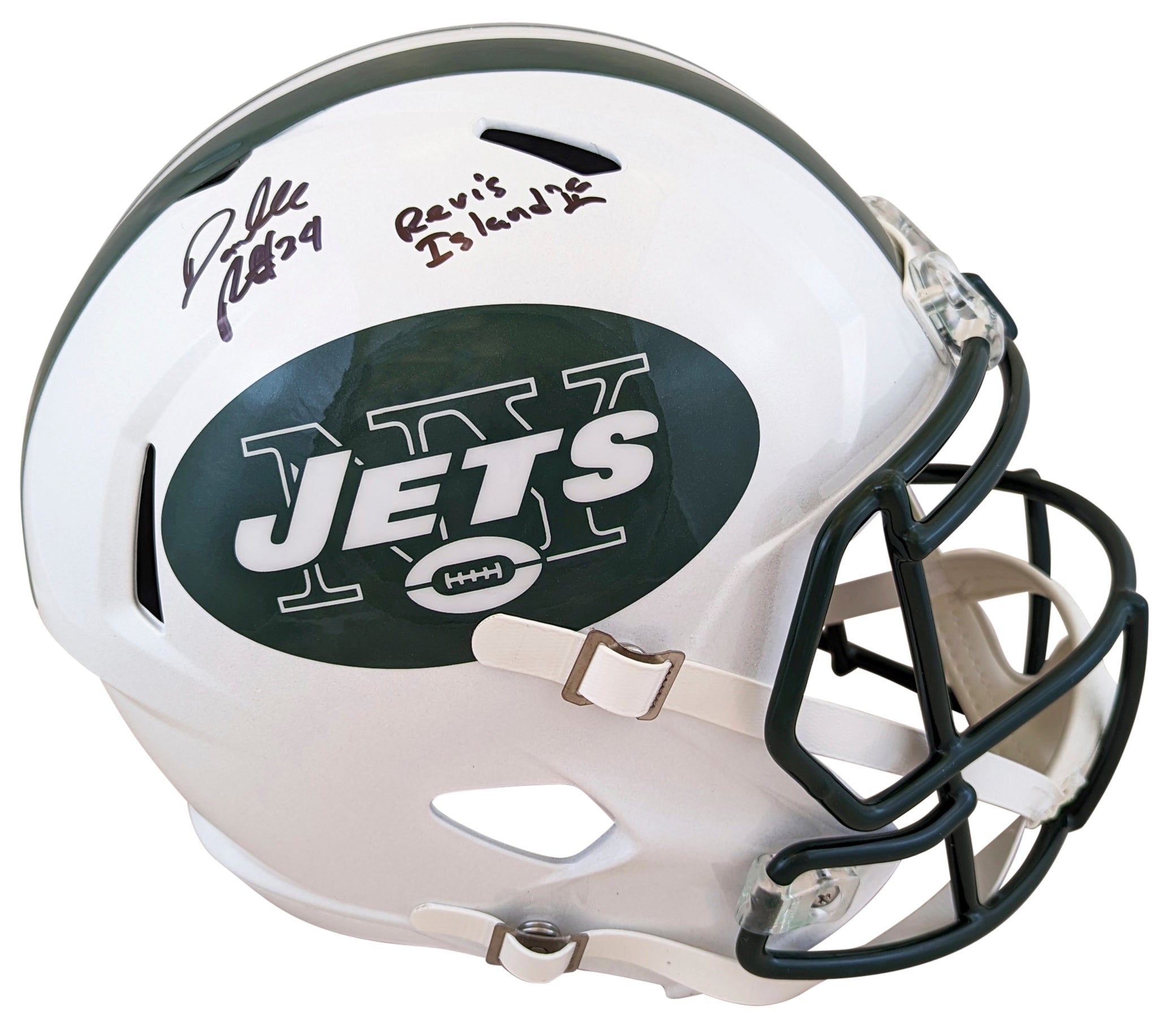 Jets Darrelle Revis Signed 98-18 TB F/S Speed Rep Helmet W/ Case BAS Witness