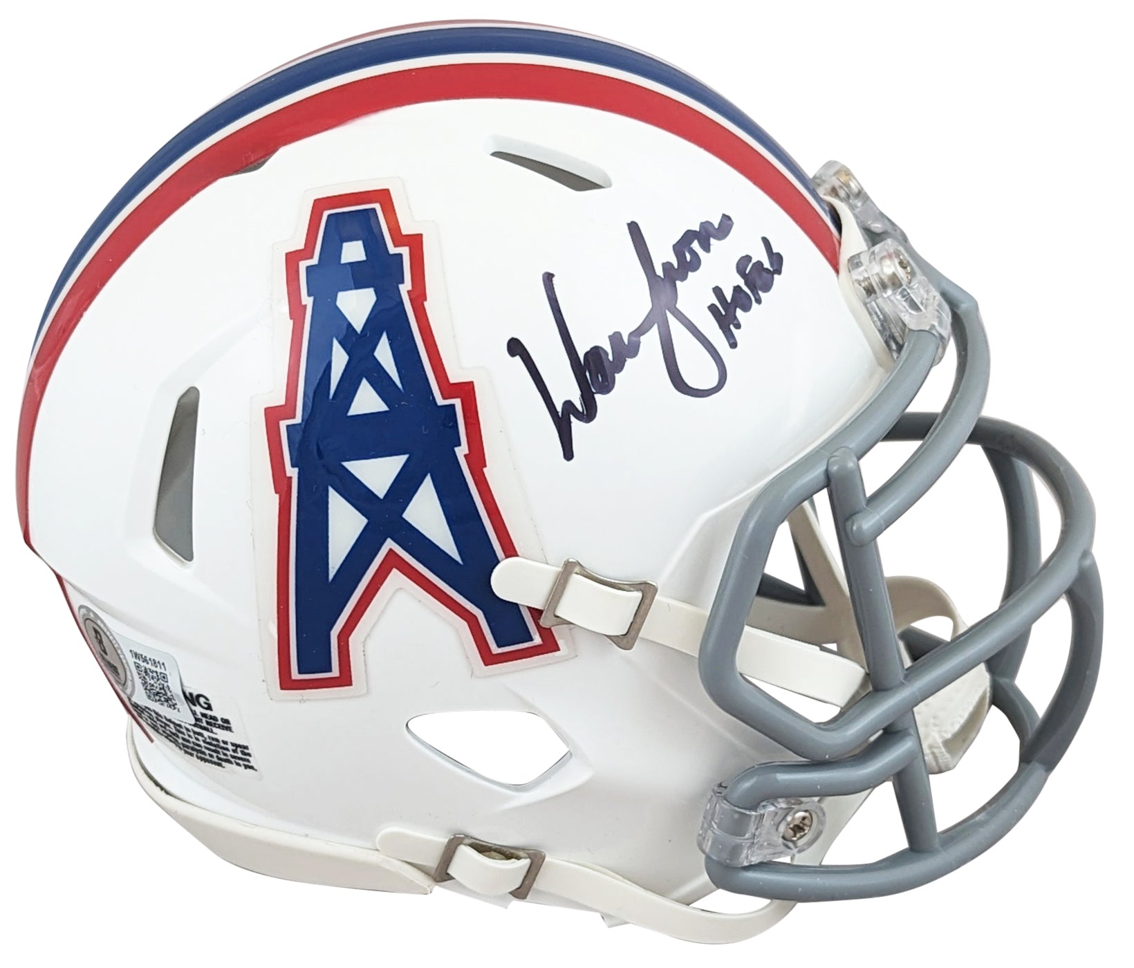 Oilers Warren Moon "HOF 06" Signed 1975-80 TB Speed Mini Helmet W/ Case BAS Wit