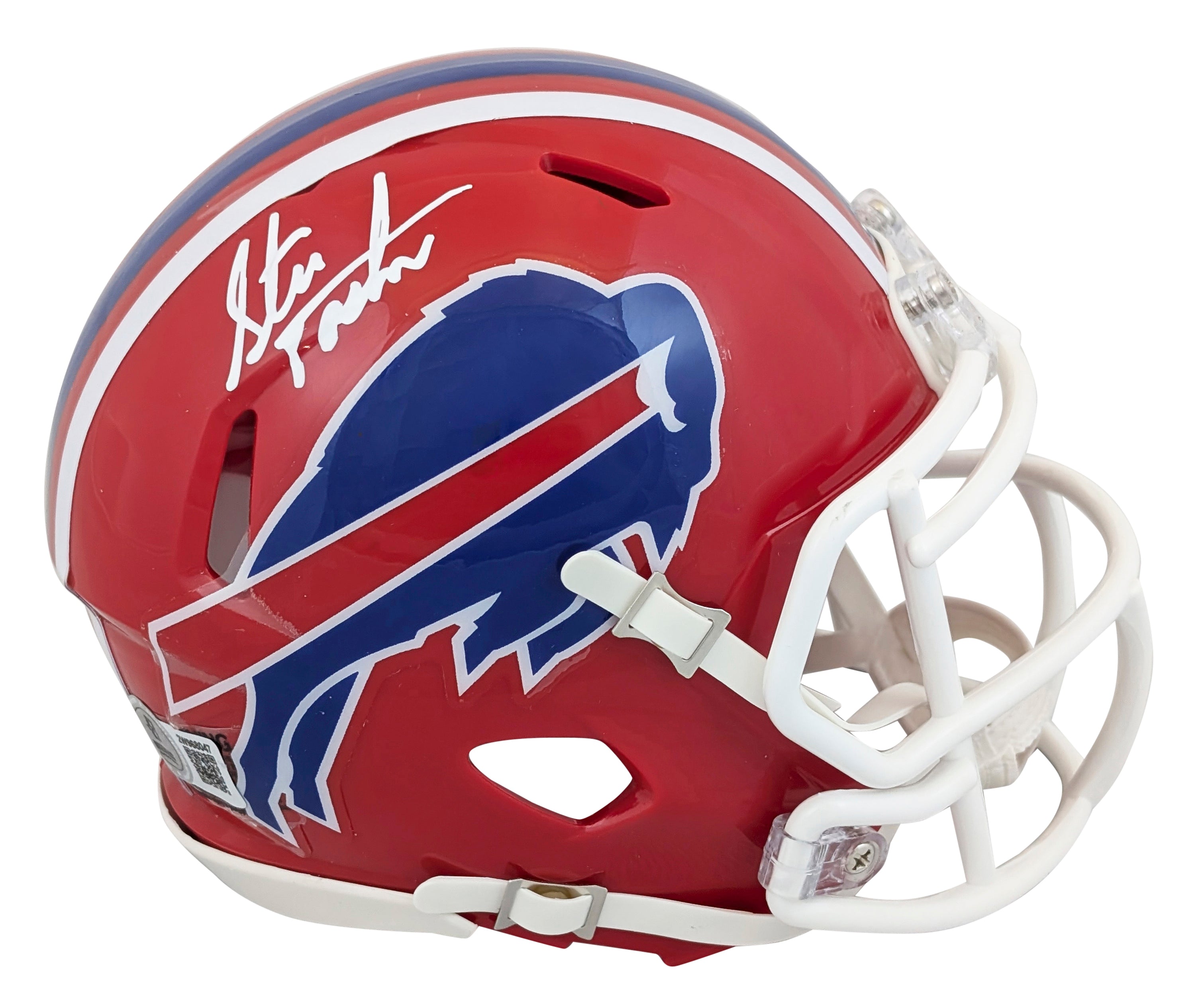 Bills Steve Tasker Signed 1987-01 TB Speed Mini Helmet W/ Case BAS Witnessed