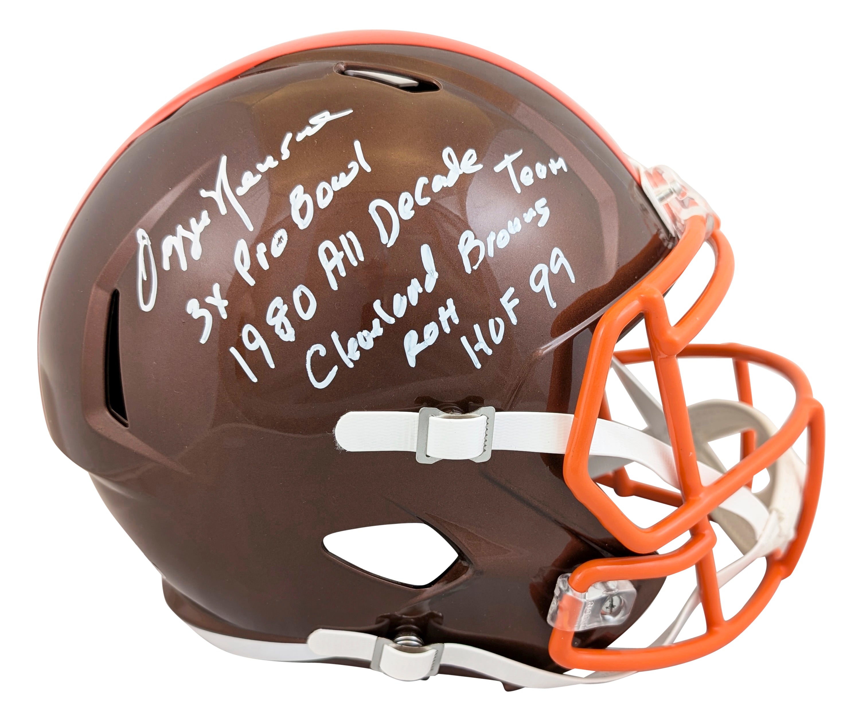 Browns Ozzie Newsome "Career Stat" Signed Flash F/S Speed Rep Helmet W/ Case BAS