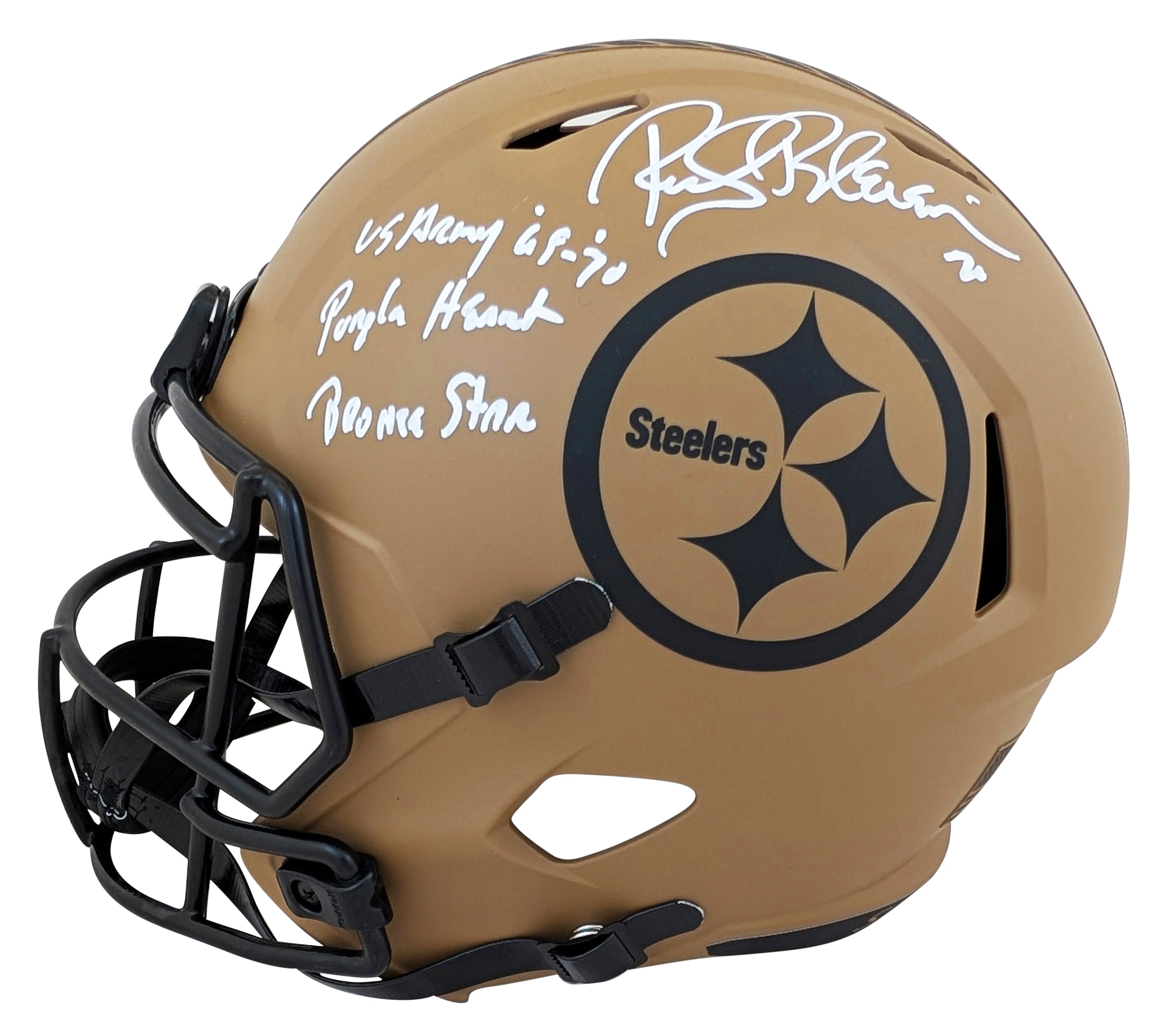 Steelers Rocky Bleier "3x Insc" Signed STS II F/S Speed Rep Helmet BAS Witness 2