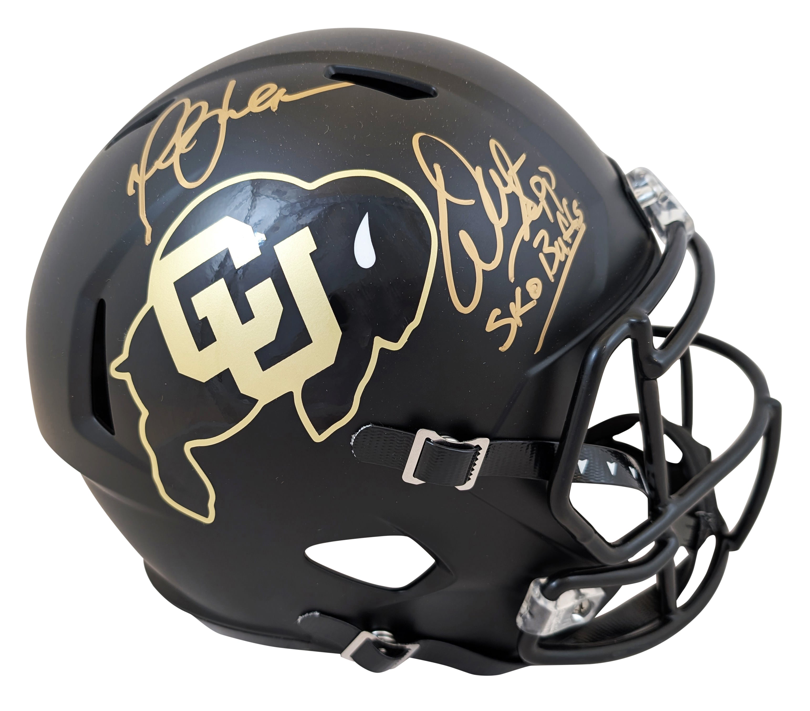 Colorado (2) Sapp & Faulk Signed Black Full Size Speed Rep Helmet W/ Case BAS W
