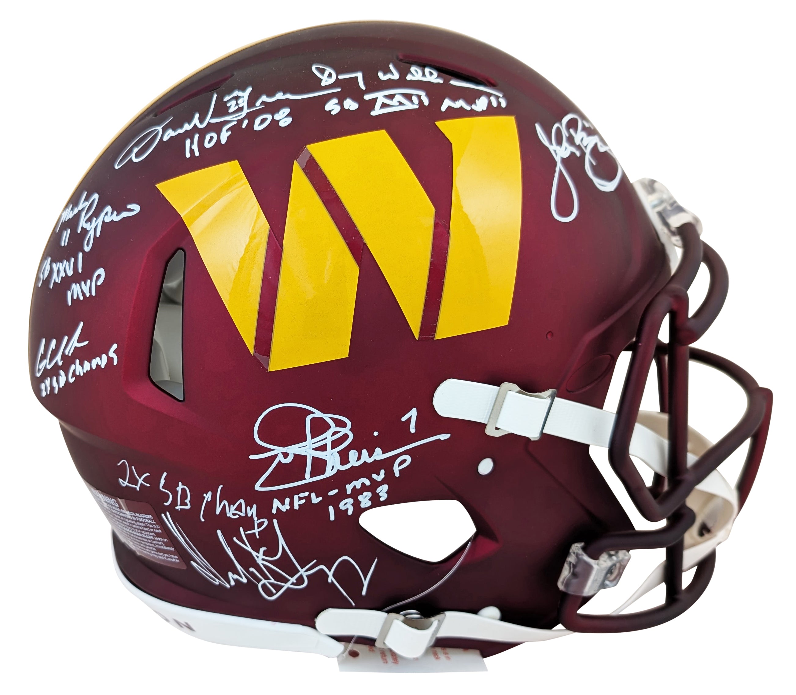 Washington (7) Green, Riggins +5 Signed F/S Speed Proline Helmet w/ Case BAS Wit