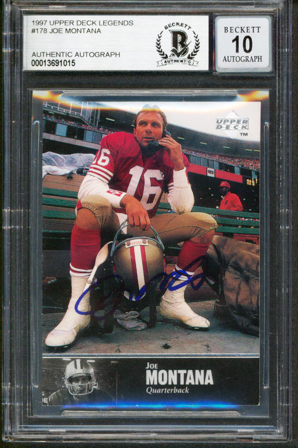 49ers Joe Montana Signed 1997 Upper Deck Legends #178 Card Auto 10! BAS Slabbed