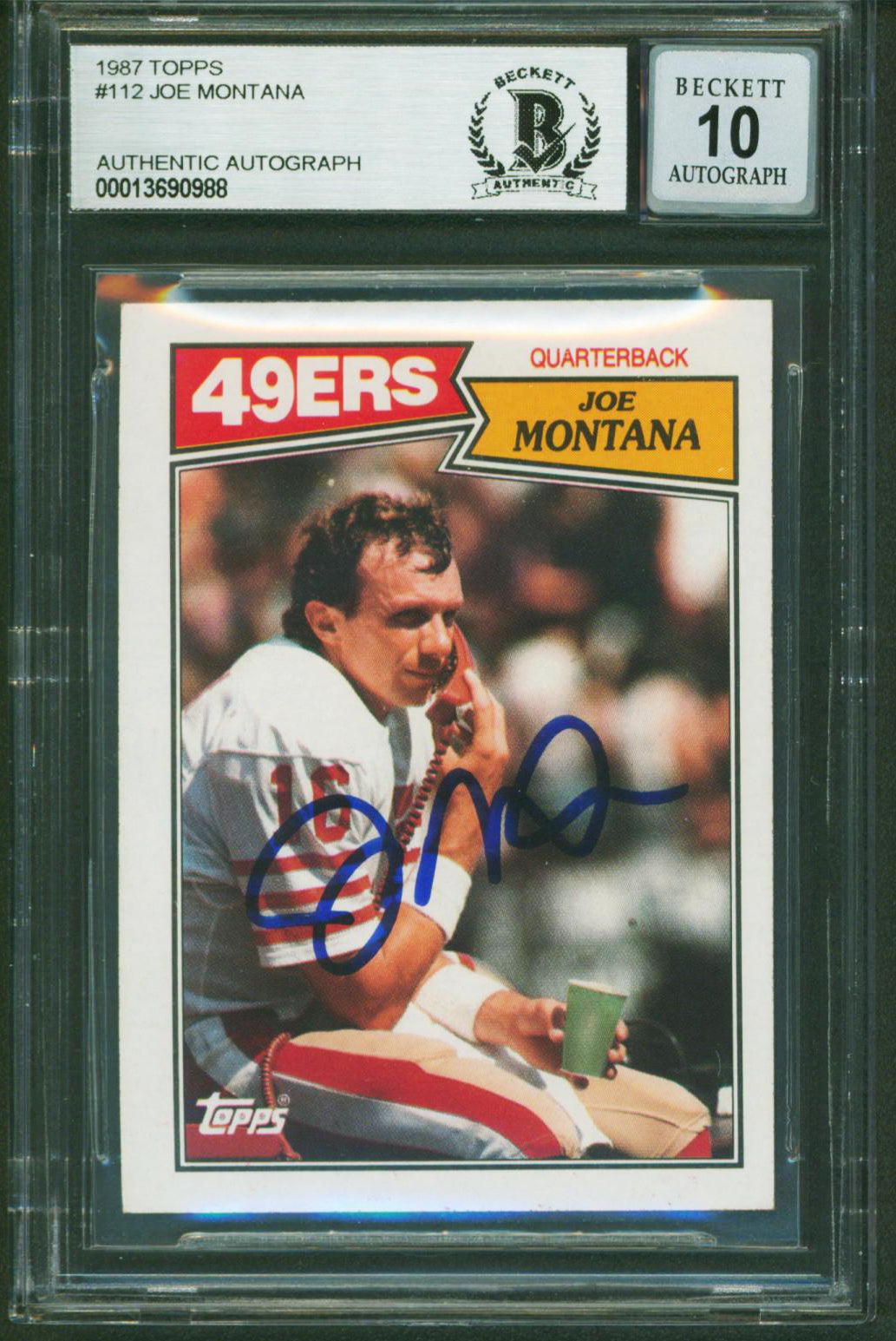 49ers Joe Montana Authentic Signed 1987 Topps #112 Card Auto Graded 10! BAS Slab