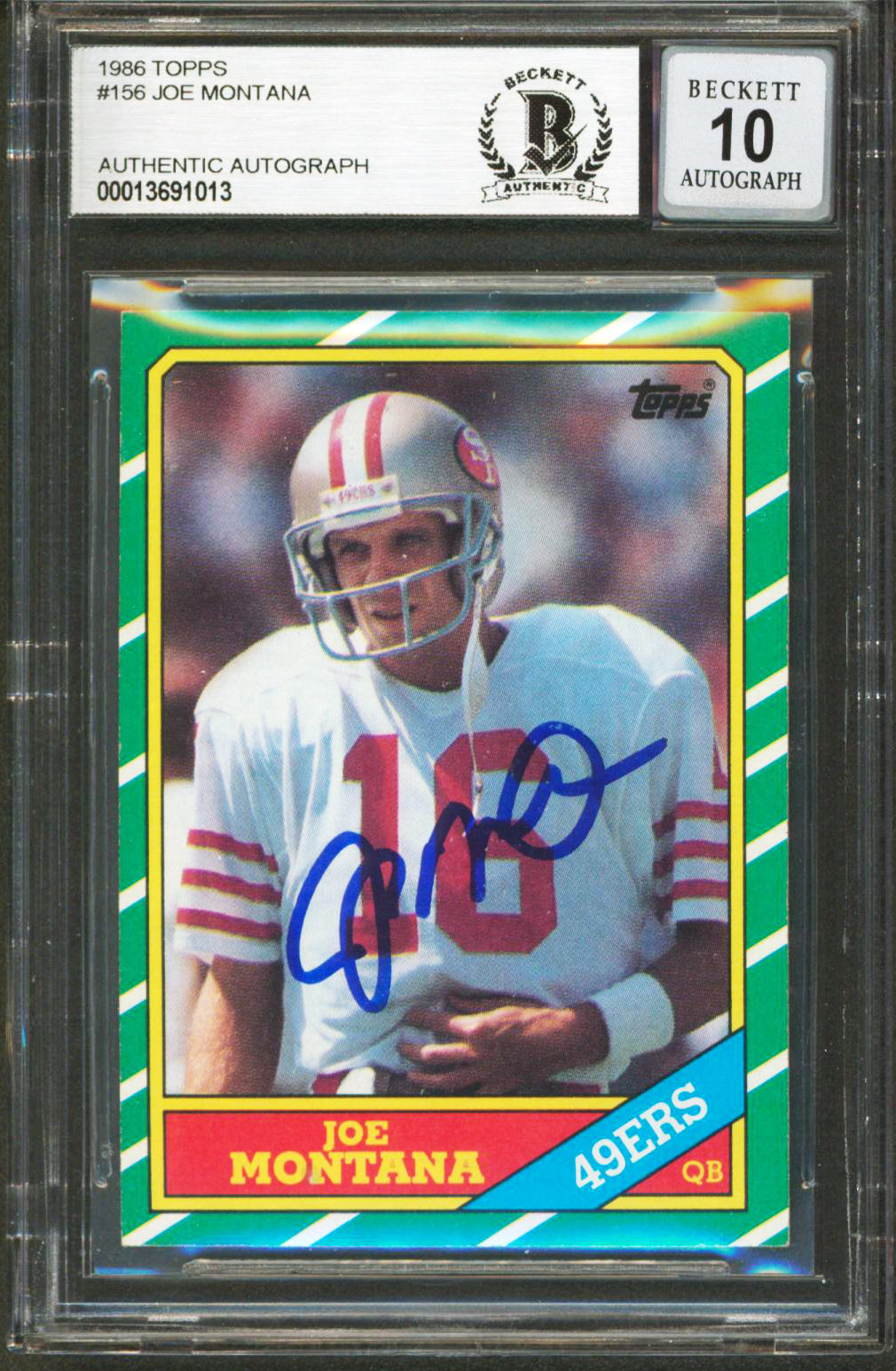 49ers Joe Montana Authentic Signed 1986 Topps #156 Card Auto Graded 10! BAS Slab