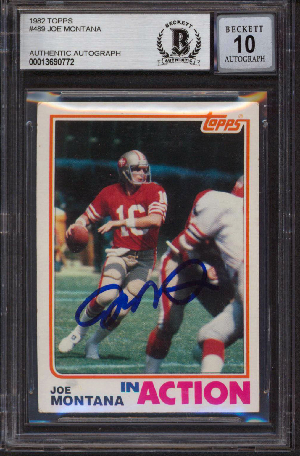 49ers Joe Montana Authentic Signed 1982 Topps #489 Card Auto Graded 10! BAS Slab