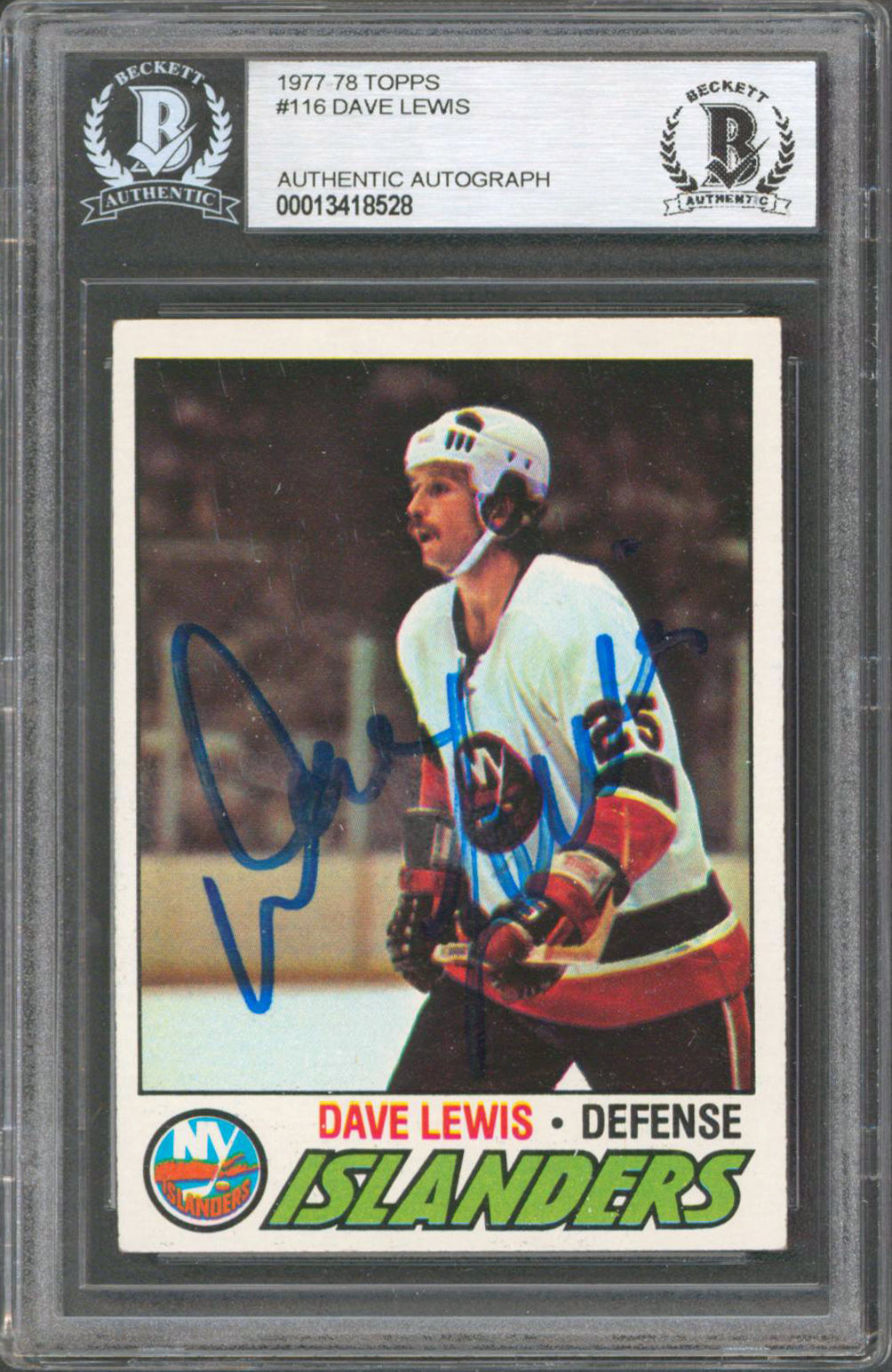 Islanders Dave Lewis Authentic Signed 1977 Topps #116 Card BAS Slabbed