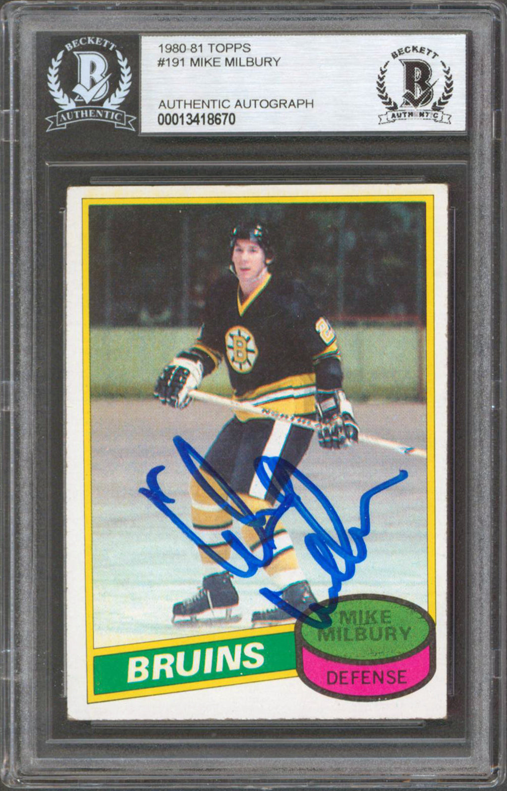 Bruins Mike Milbury Authentic Signed 1980 Topps #191 Card Autographed BAS Slab