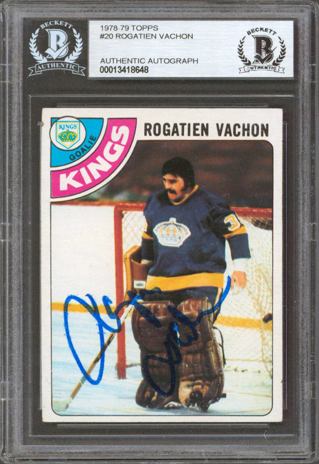 Kings Rogatien Vachon Authentic Signed 1978 Topps #20 Card BAS Slabbed