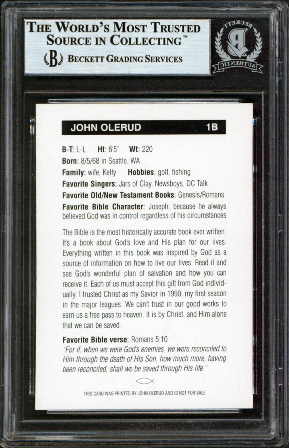 Blue Jays John Olerud Authentic Signed Trading Card Autographed BAS Slabbed