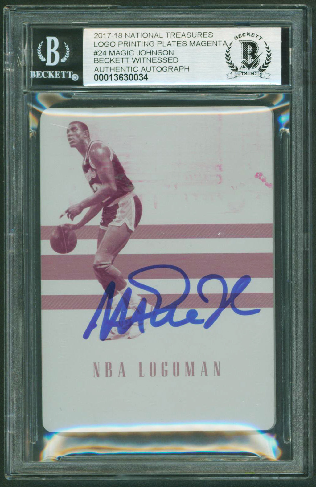 Magic Johnson 2017 National Treasures Logo Print Plate #24 Card Auto 10 BAS Slab
