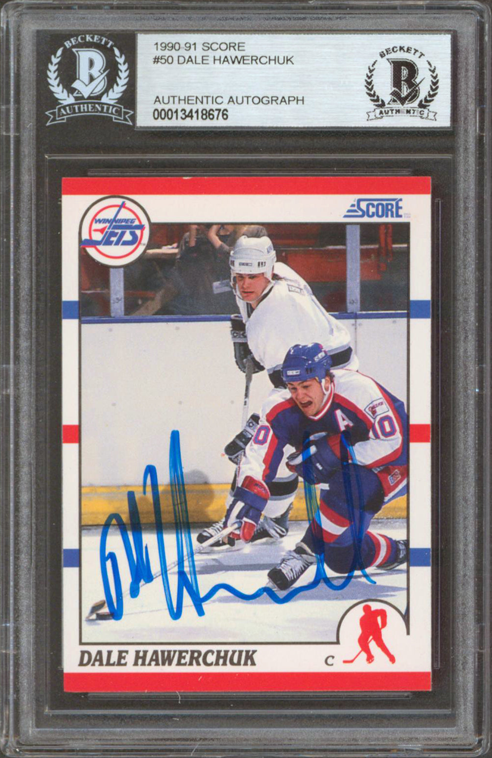Jets Dale Hawerchuk Authentic Signed 1990 Score #50 Card Autographed BAS Slabbed