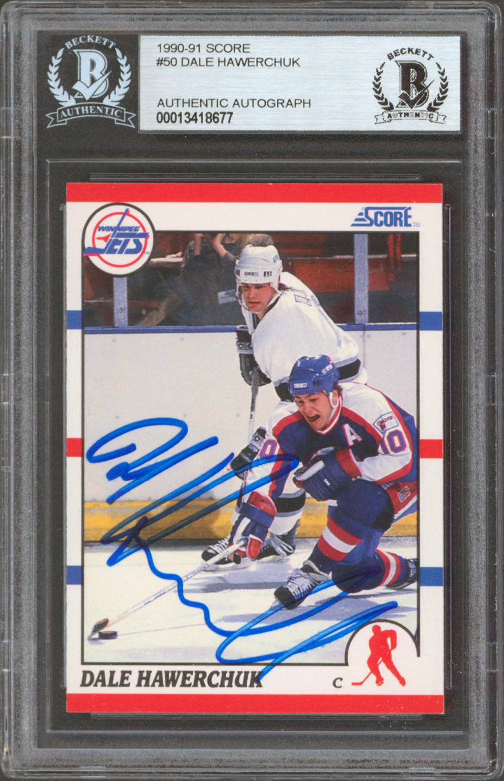 Jets Dale Hawerchuk Authentic Signed 1990 Score #50 Card Autographed BAS Slabbed
