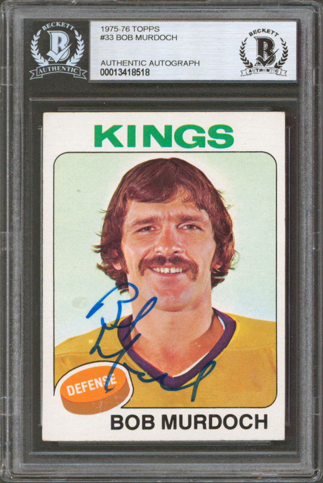 Kings Bob Murdoch Authentic Signed 1975 Topps #33 Card Autographed BAS Slabbed