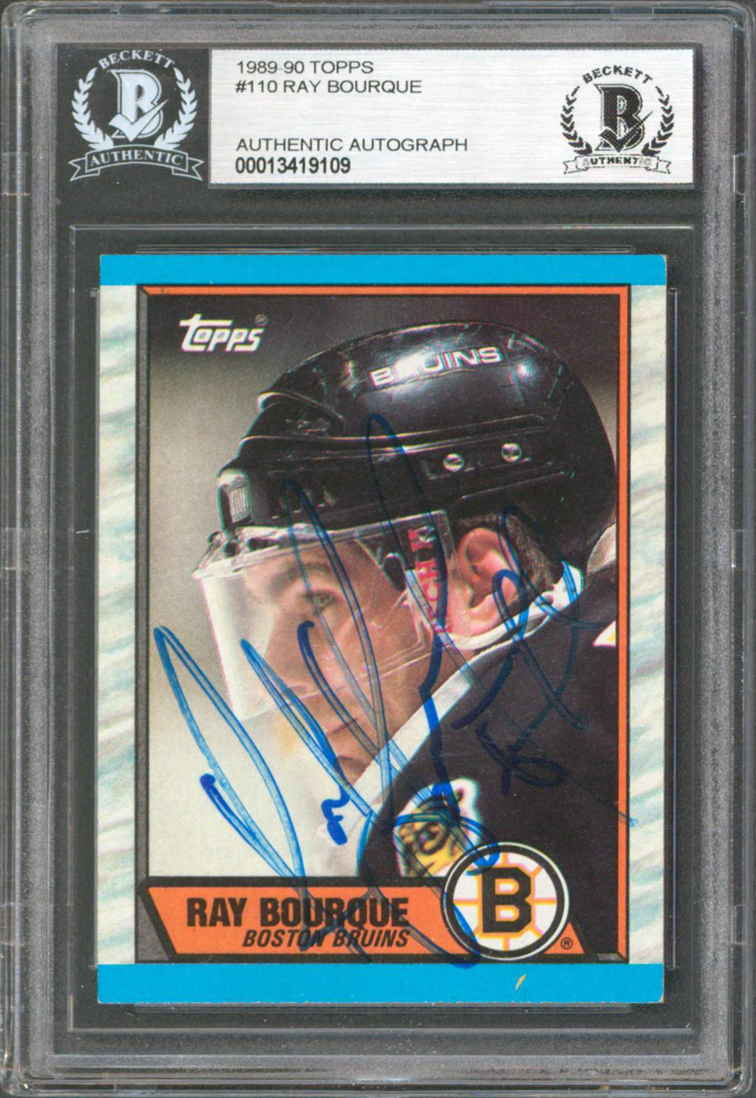 Bruins Ray Bourque Authentic Signed 1989 Topps #110 Card Autographed BAS Slabbed