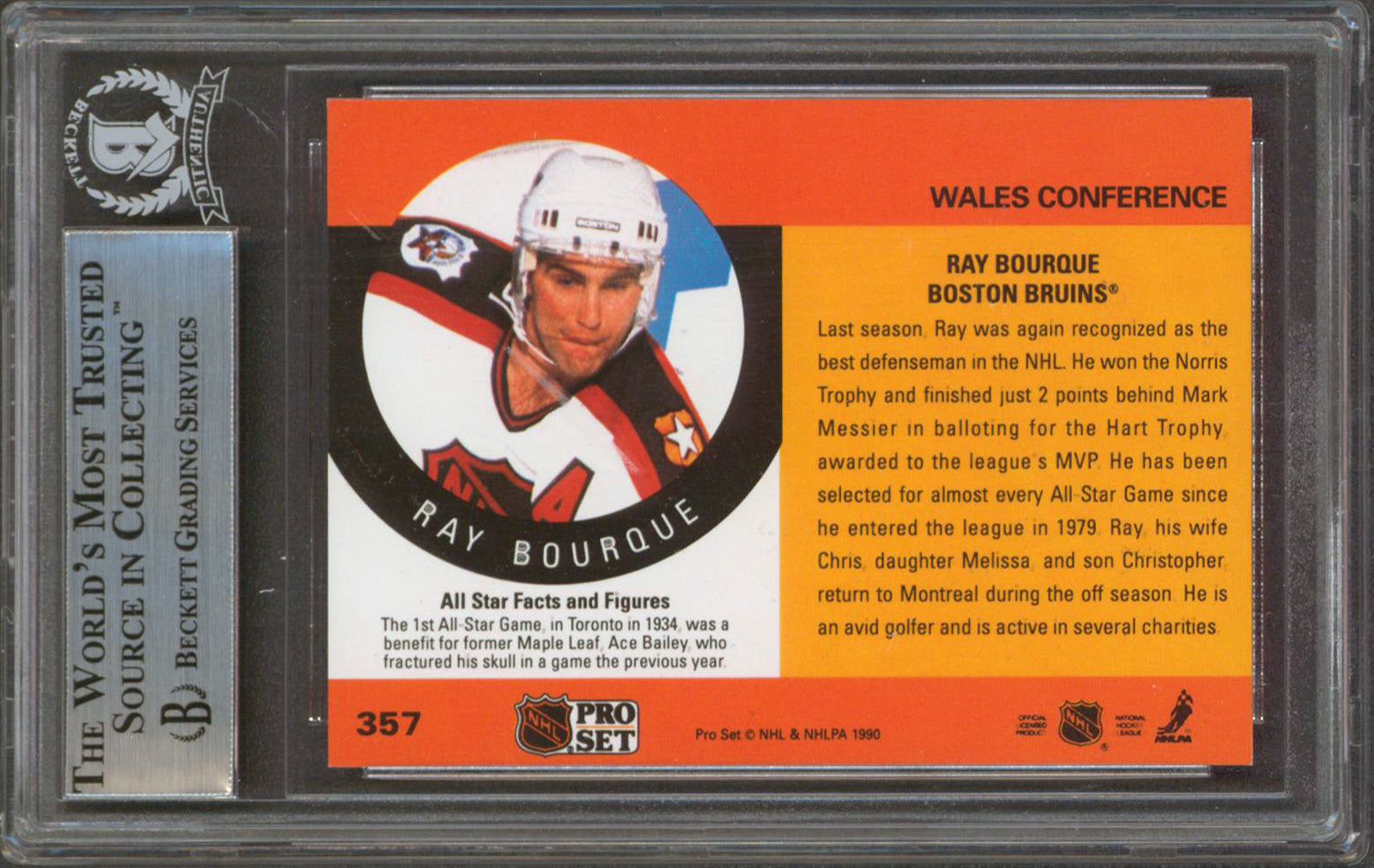 Bruins Ray Bourque Authentic Signed 1990 Pro Set #357 Card Autographed BAS Slab