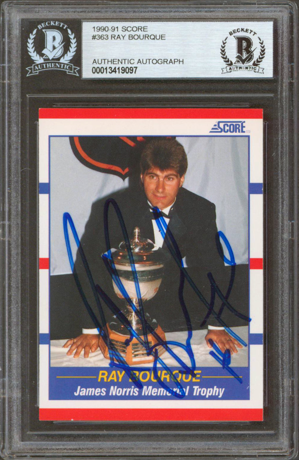 Bruins Ray Bourque Authentic Signed 1990 Score #363 Card Autographed BAS Slabbed