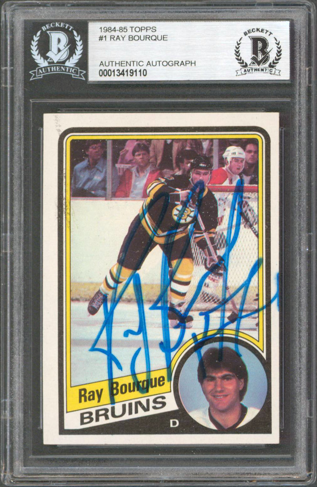 Bruins Ray Bourque Authentic Signed 1984 Topps #1 Card Autographed BAS Slabbed