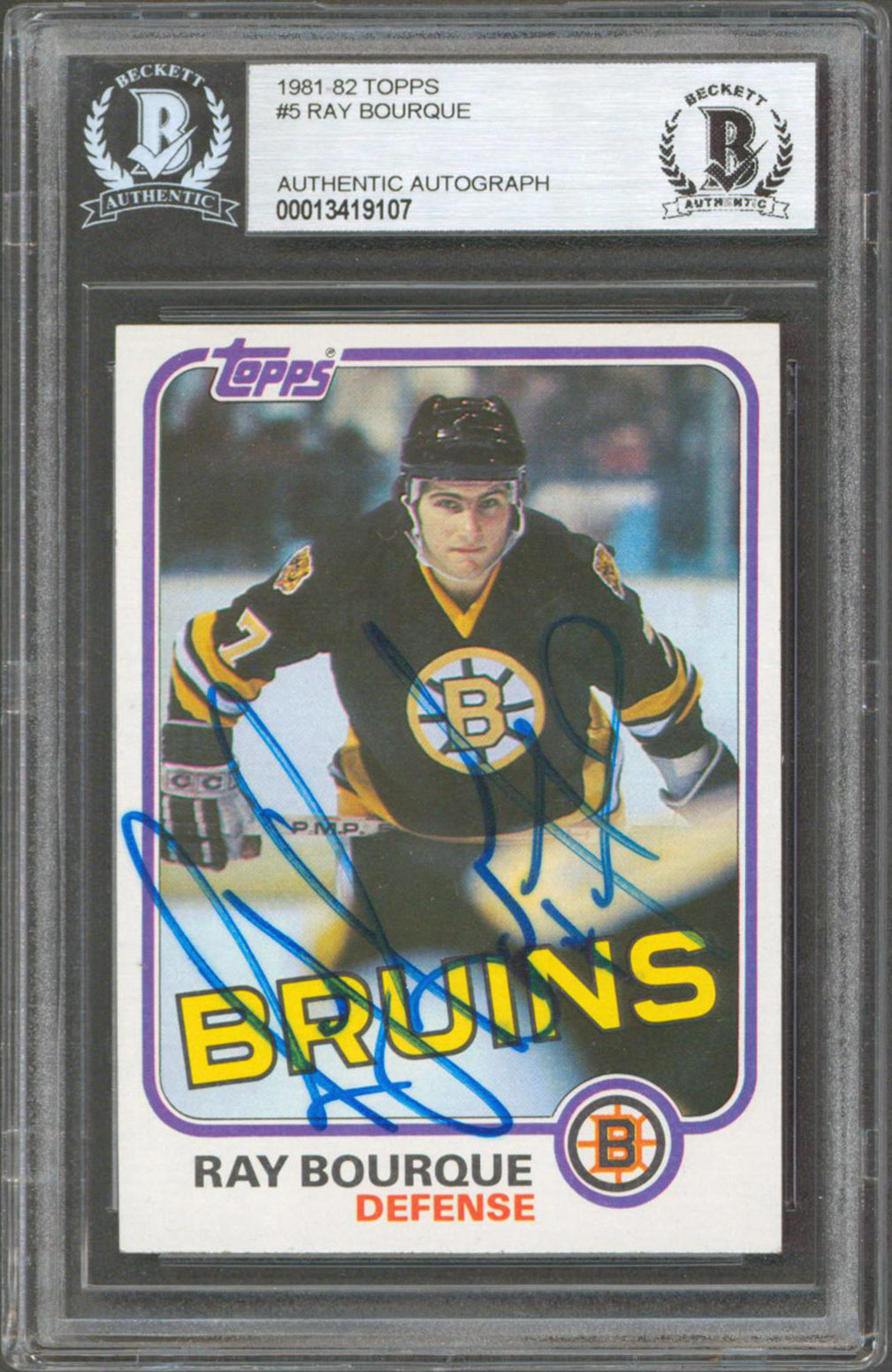 Bruins Ray Bourque Authentic Signed 1981 Topps #5 Card Autographed BAS Slabbed