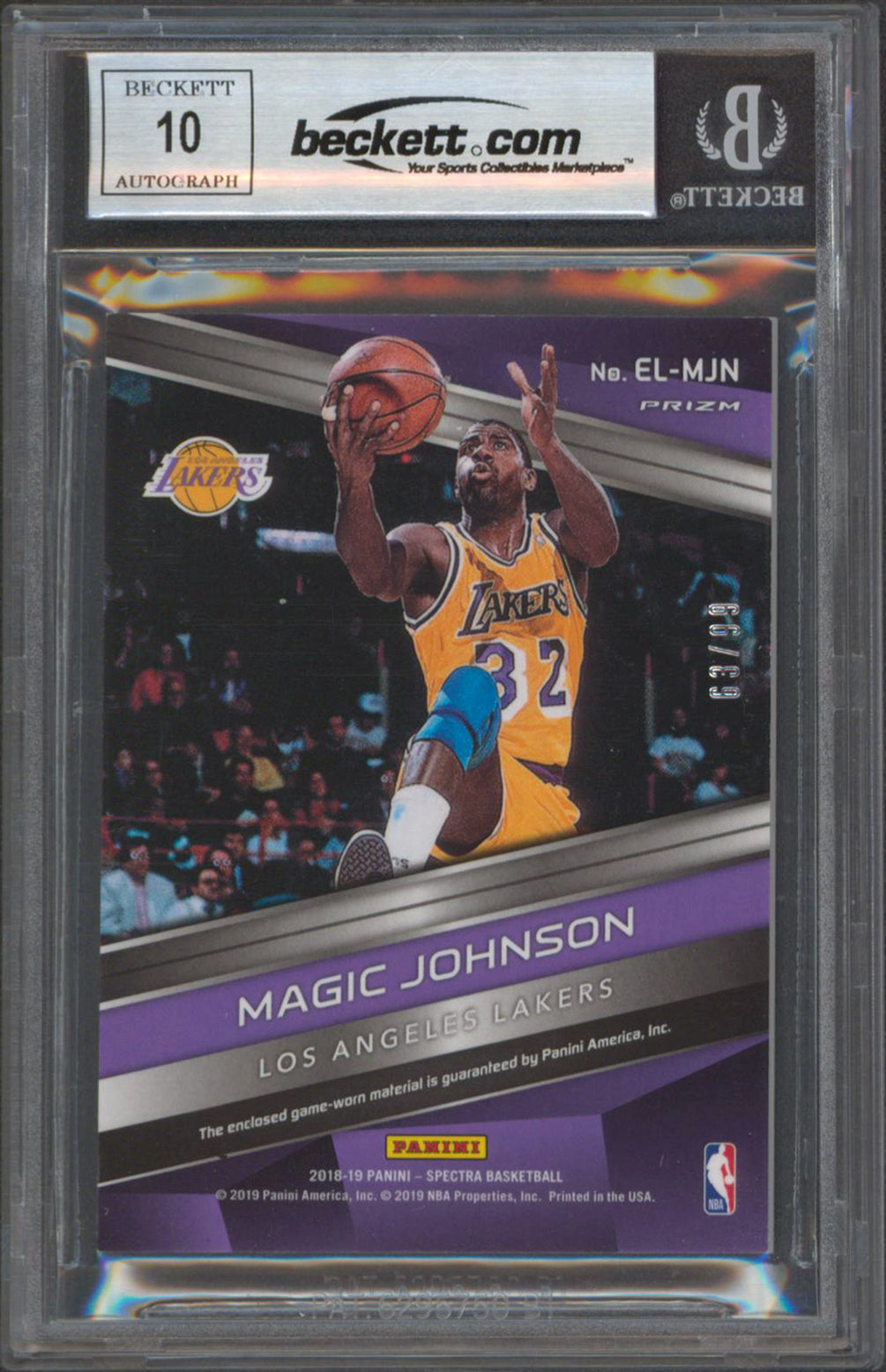 Lakers Magic Johnson Signed 2018 Panini Spectra EL Mem 19 Card Auto 10! BAS Slab