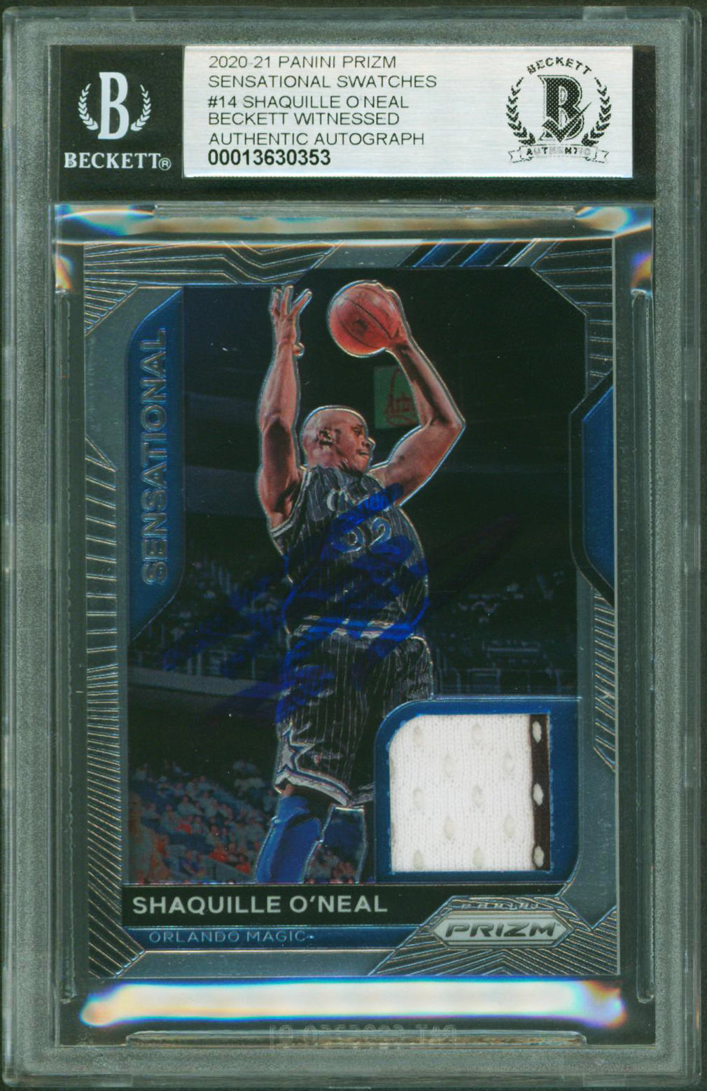 Shaquille O'Neal Signed 2020 Panini Prizm Swatches #14 Card Auto 10! BAS Slabbed