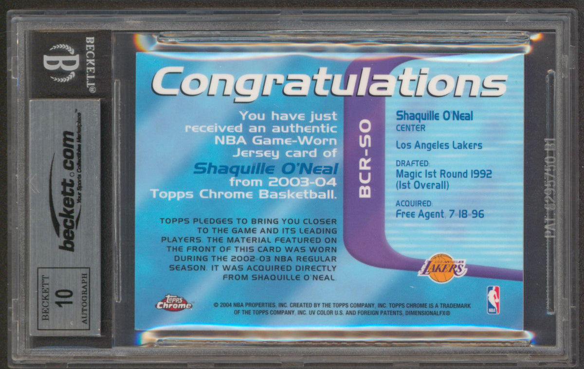 Shaquille O'Neal Signed 2003 Topps Chrome Bonus Relics #SO Card Auto 10 BAS Slab