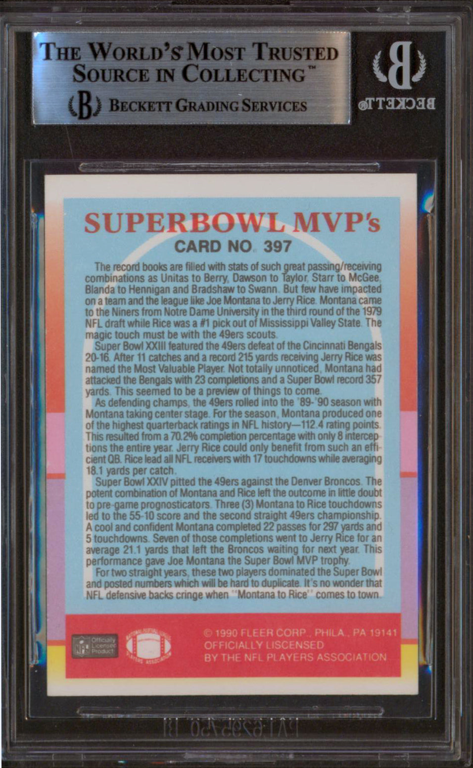 49ers Joe Montana & Jerry Rice Signed 1990 Fleer #397 SB MVPs Card BAS Slabbed