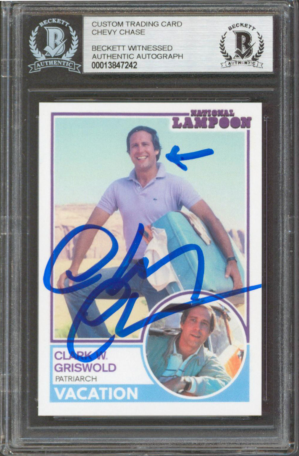 Chevy Chase Vacation Signed Clark W. Griswold Custom Trading Card BAS Slabbed