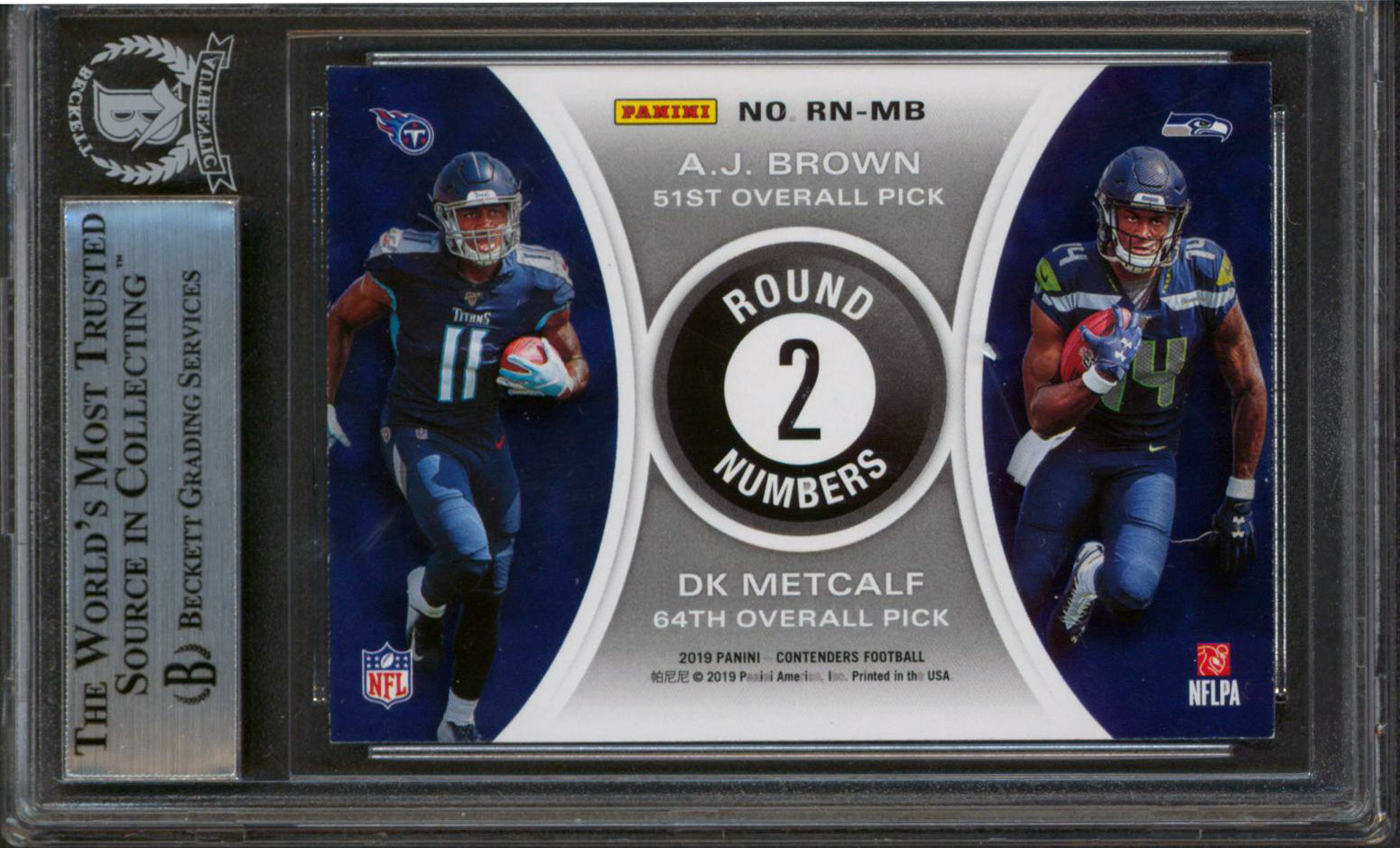 D.K. Metcalf & A.J. Brown Signed 2019 Panini Contenders RN #14 Card BAS Slabbed